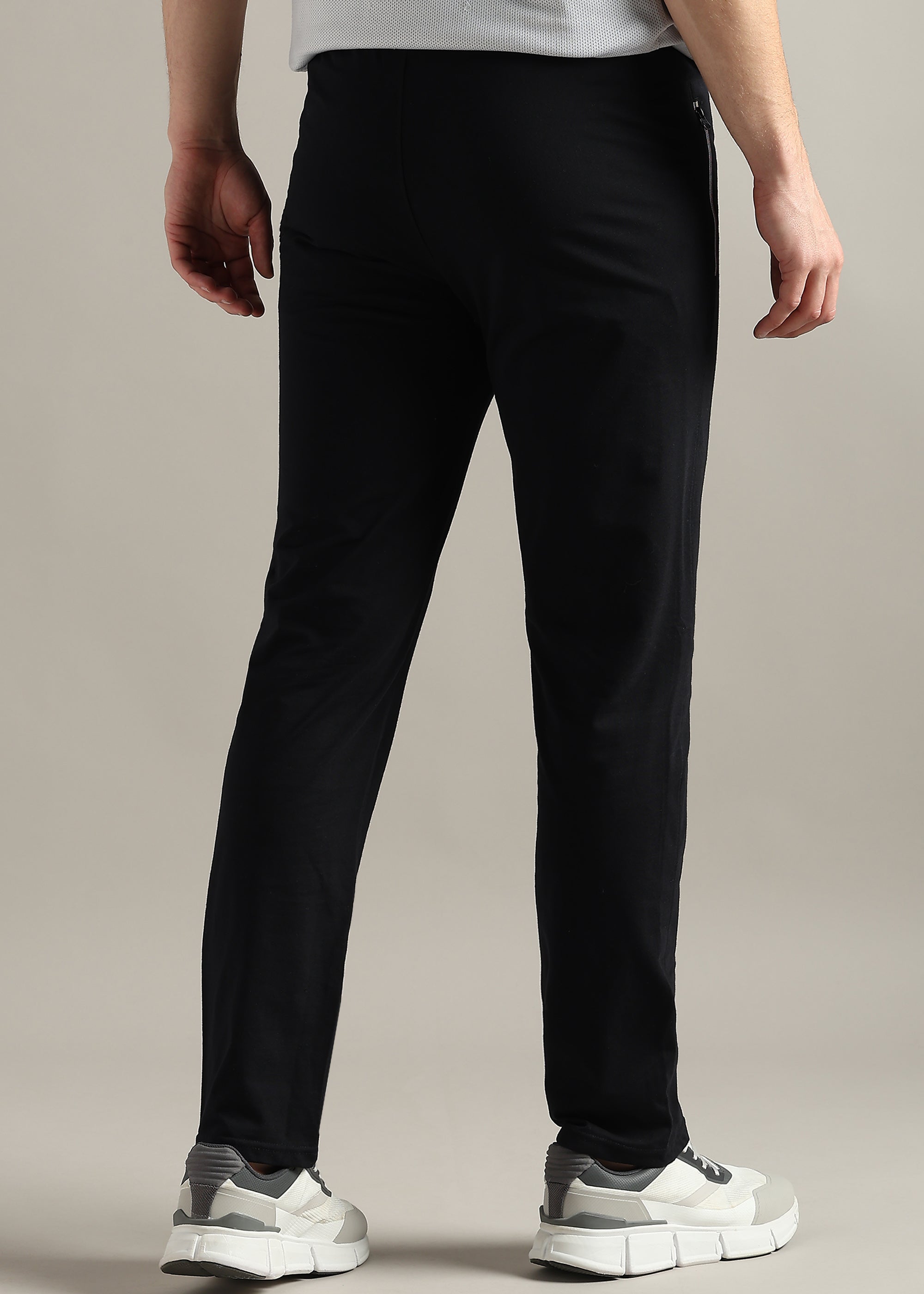 BLACK SOLID COTTON BLENDED LOUNGE PANT