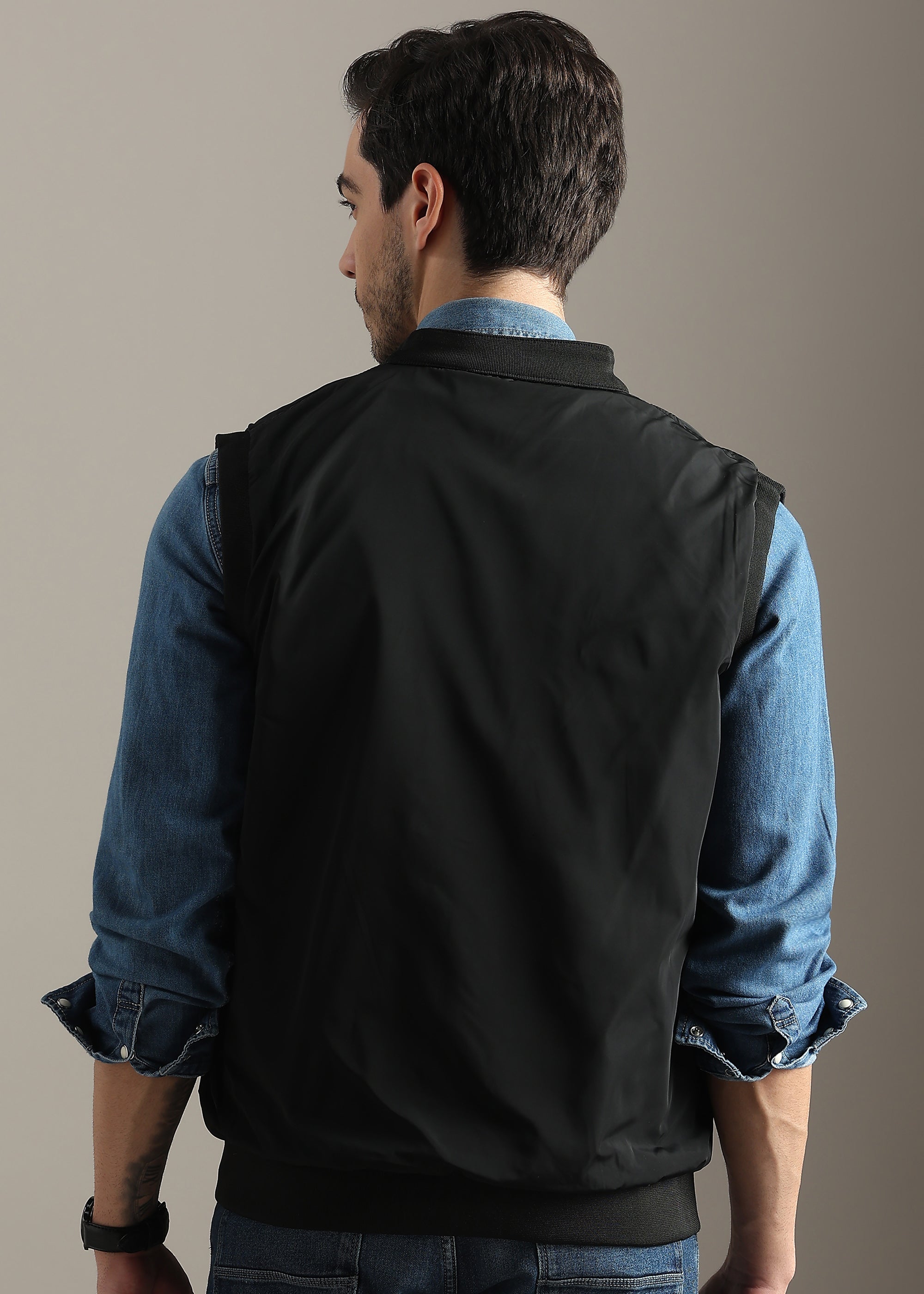 BLACK CHECKED TWEED ELASTANE REVERSIBLE GILET