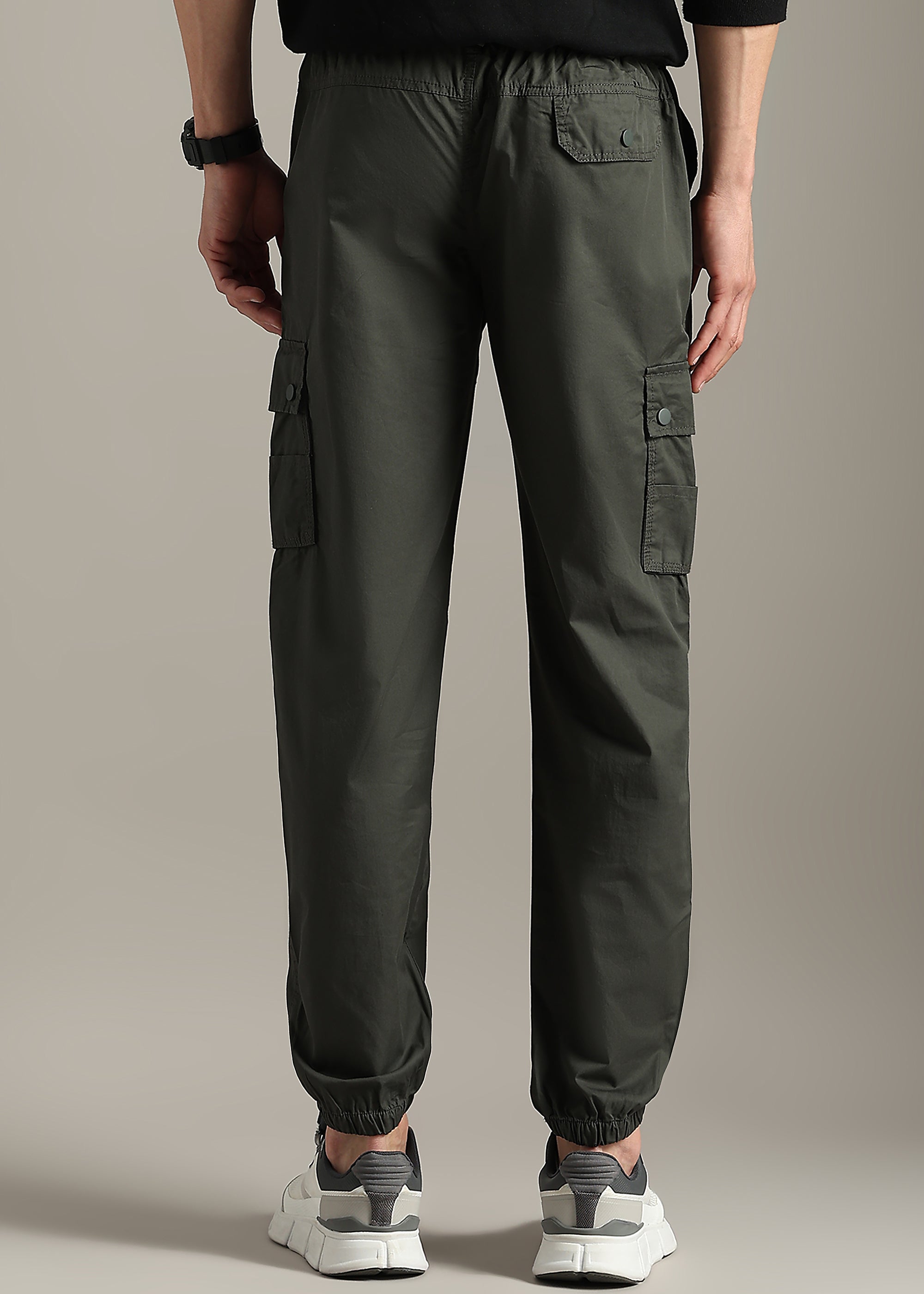 OLIVE SOLID COTTON UTILITY JOGGER PANT