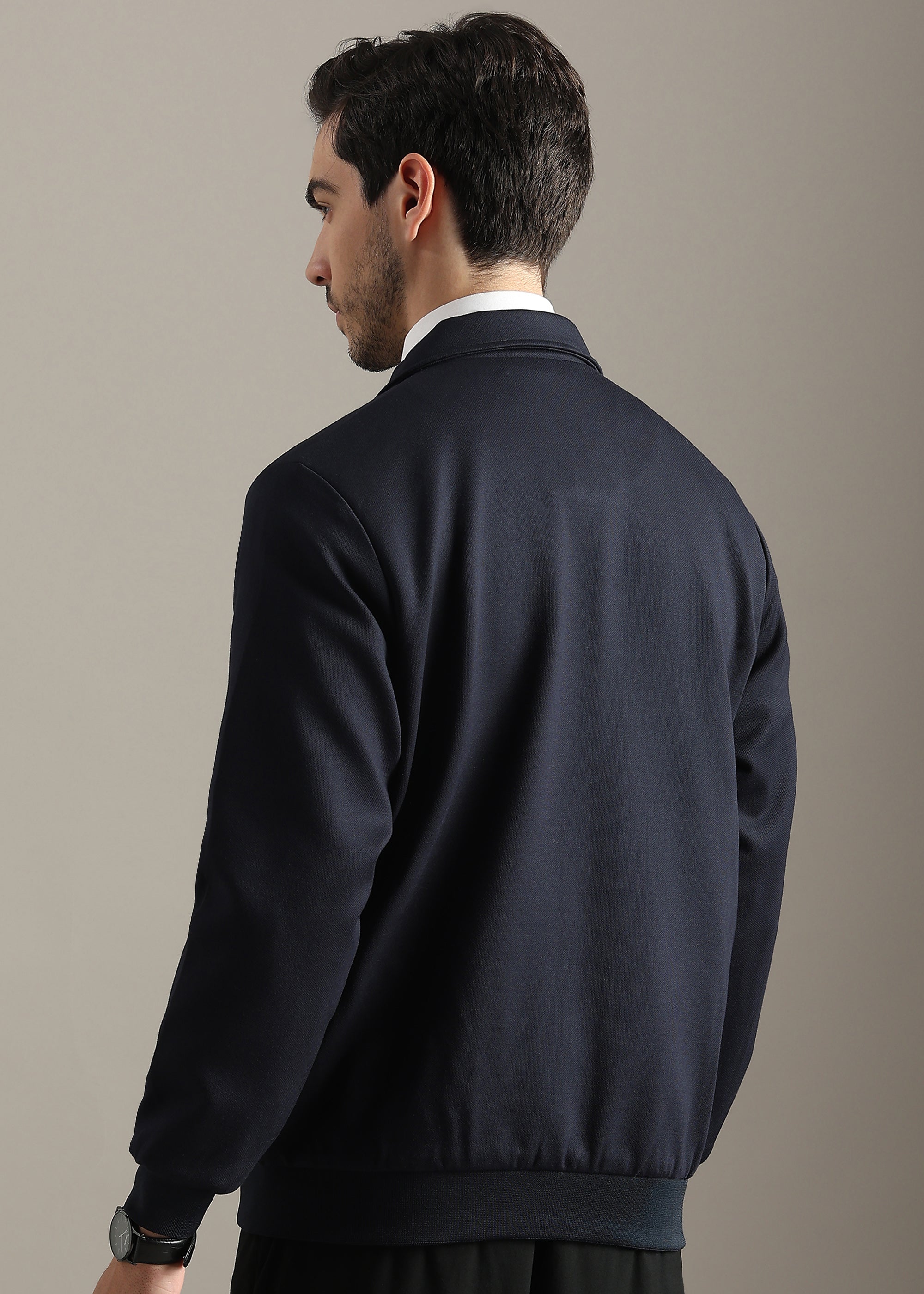 NAVY STRUCTURED BLOUSON FORMAL FULL SLEEVE JACKET