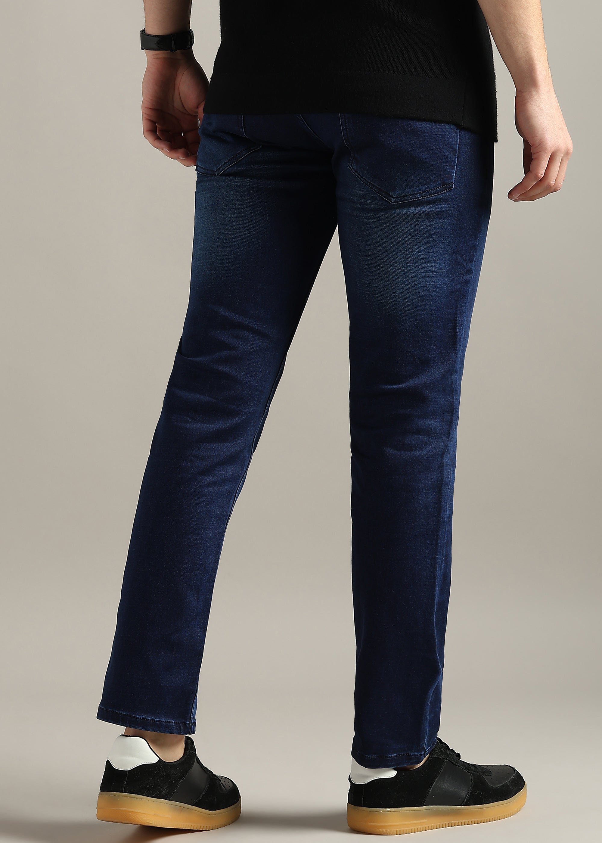 Blue  Straight Fit Mid Rise Light Fade Jeans