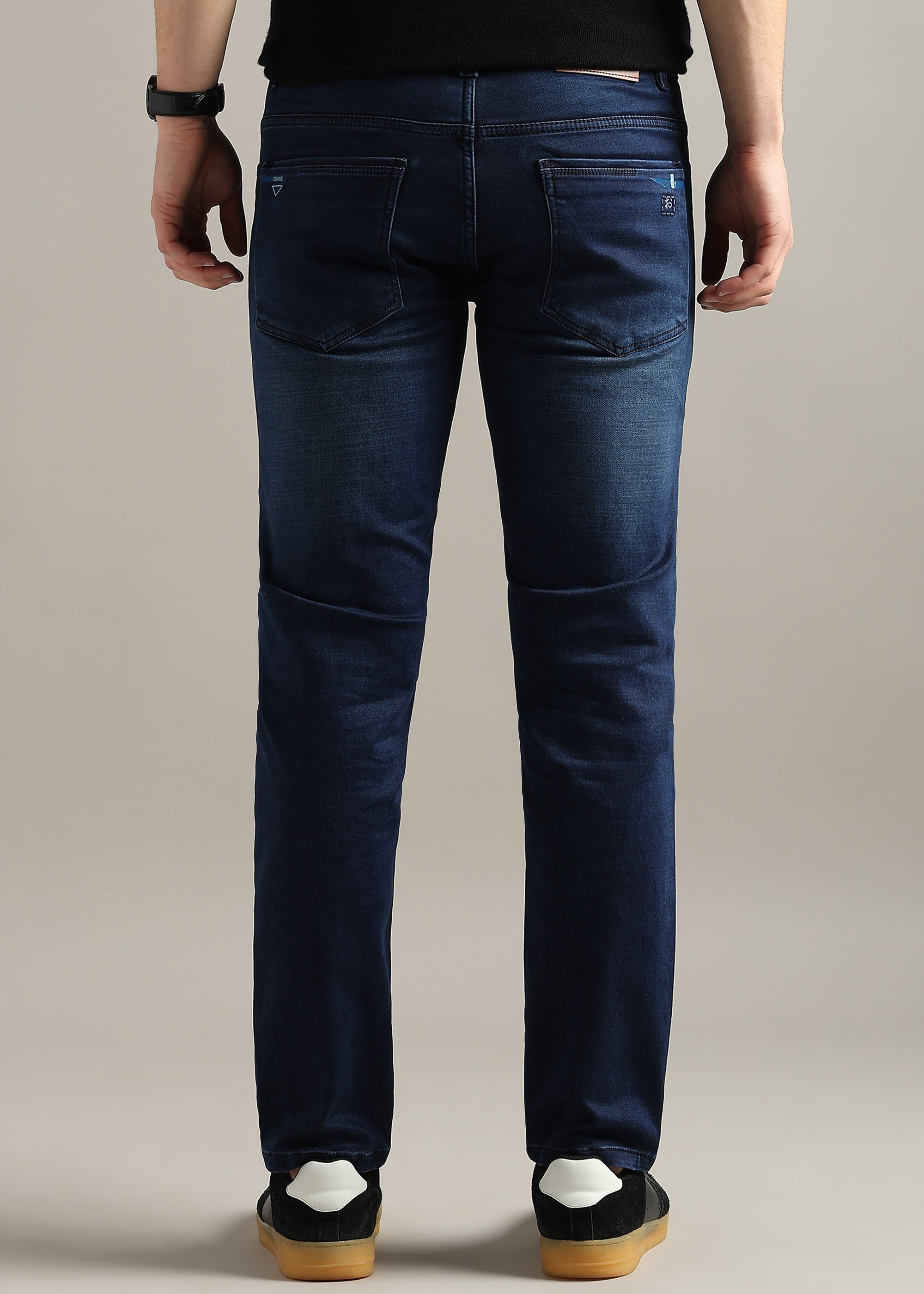 Navy Straight Fit Mid Rise Light Fade Jeans