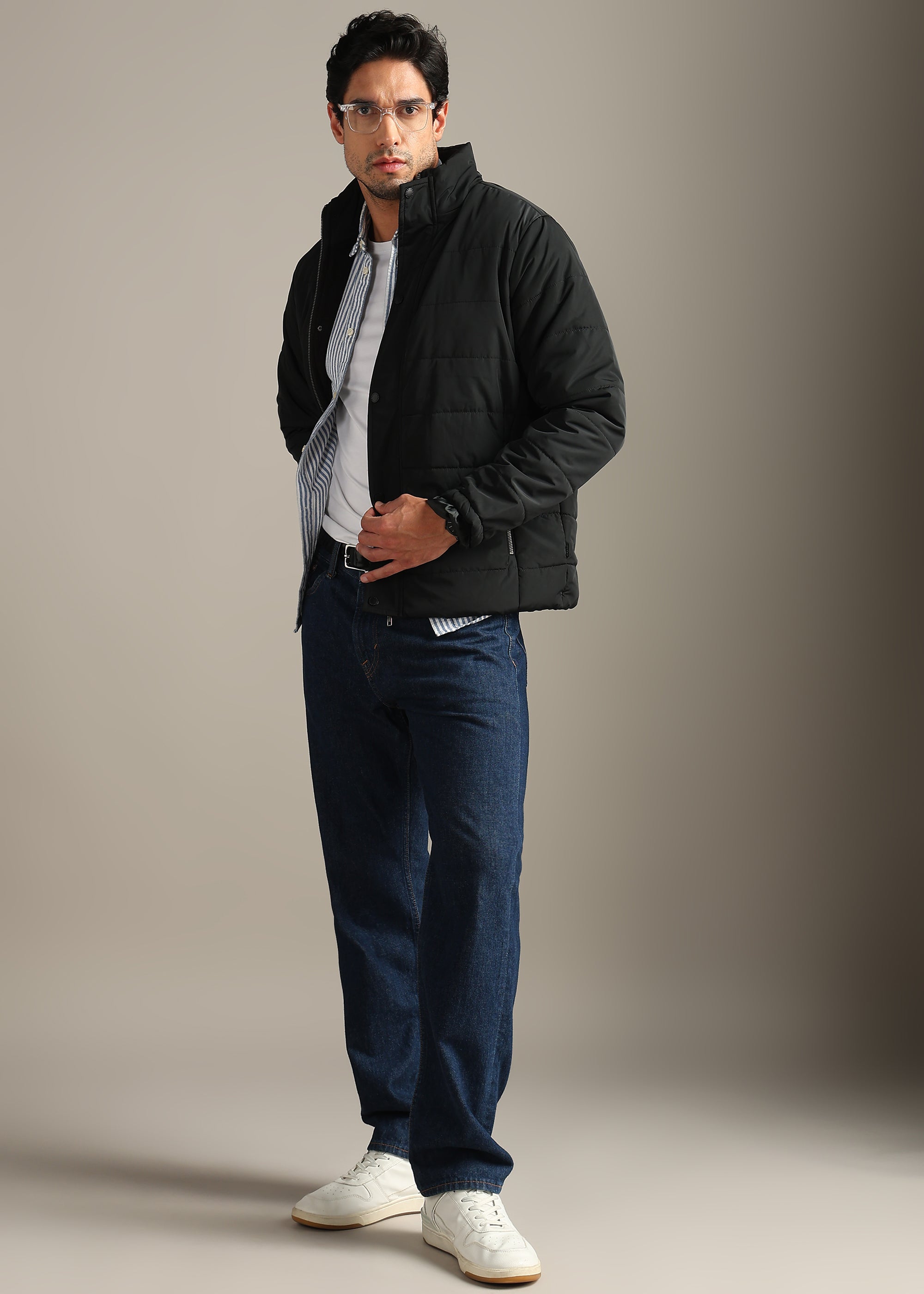 BLACK FUR PADDED HOODIE FULL SLEEVE JACKET