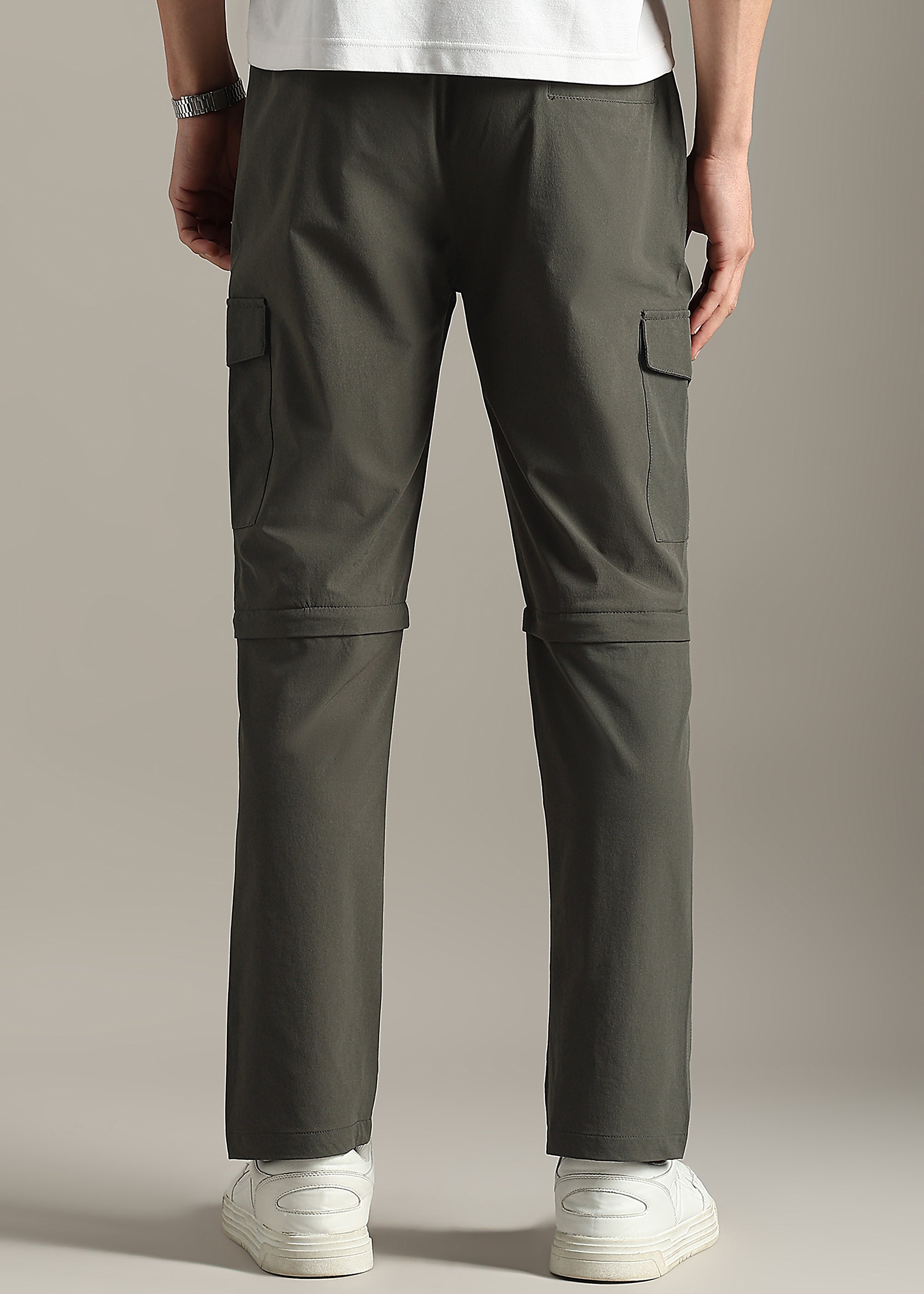 GREEN SOLID POLYSTER ELASTEN CONVERTABLE PANT