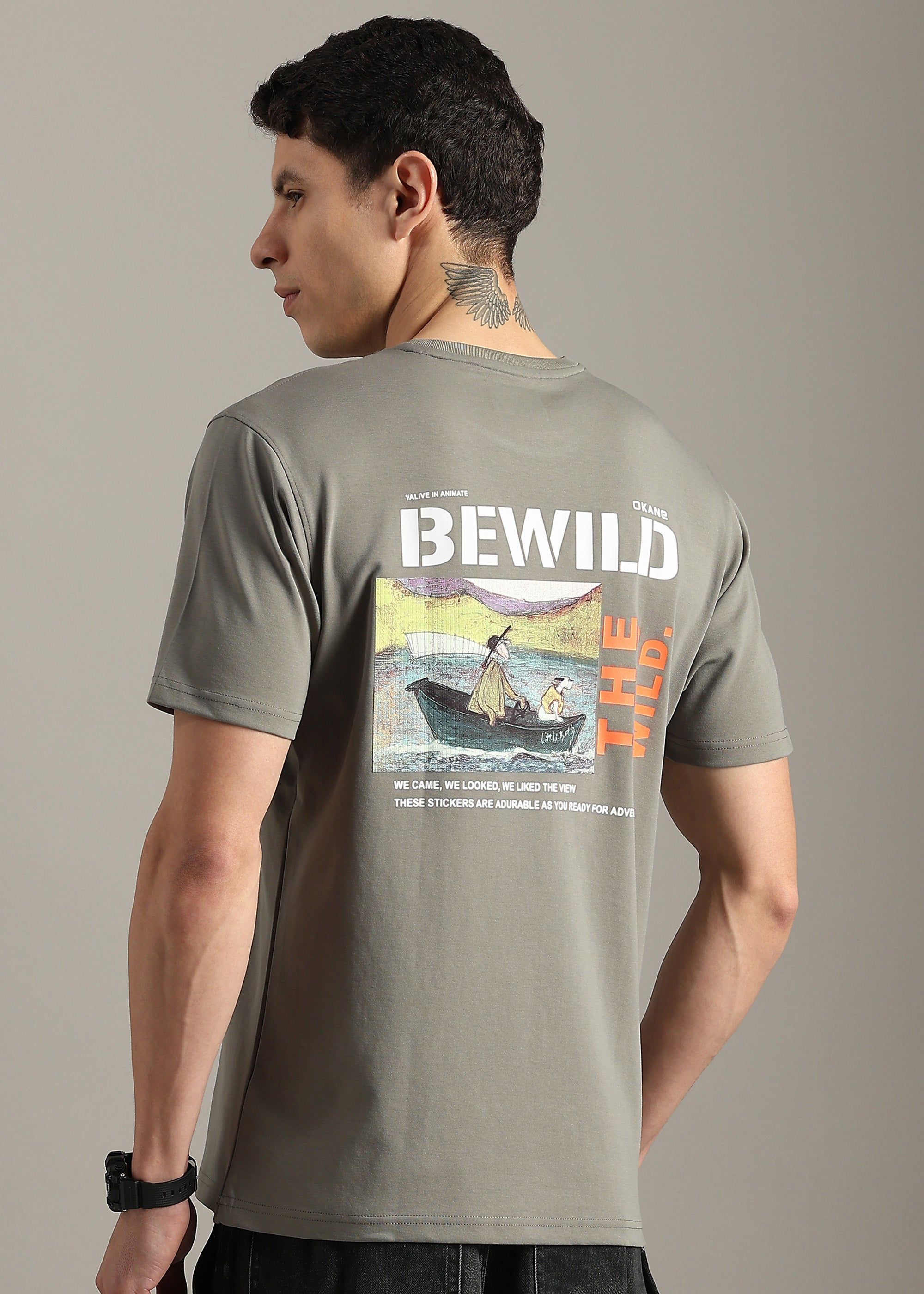 GREY COTTON SPANDEX PREMIUM GRAPHIC TEE