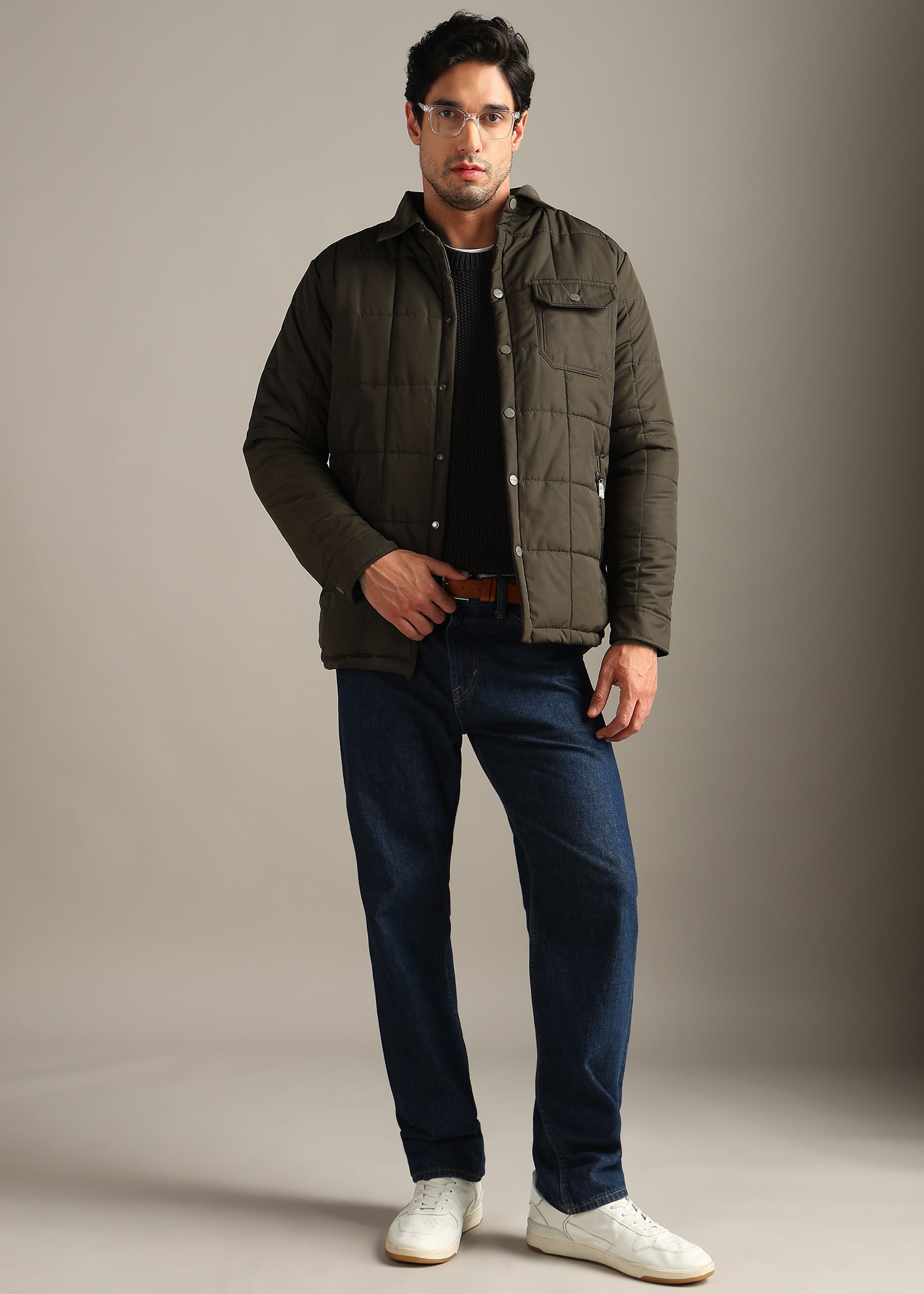 COFFEE BLOUSON QUILTED FULL SLEEVE JACKET