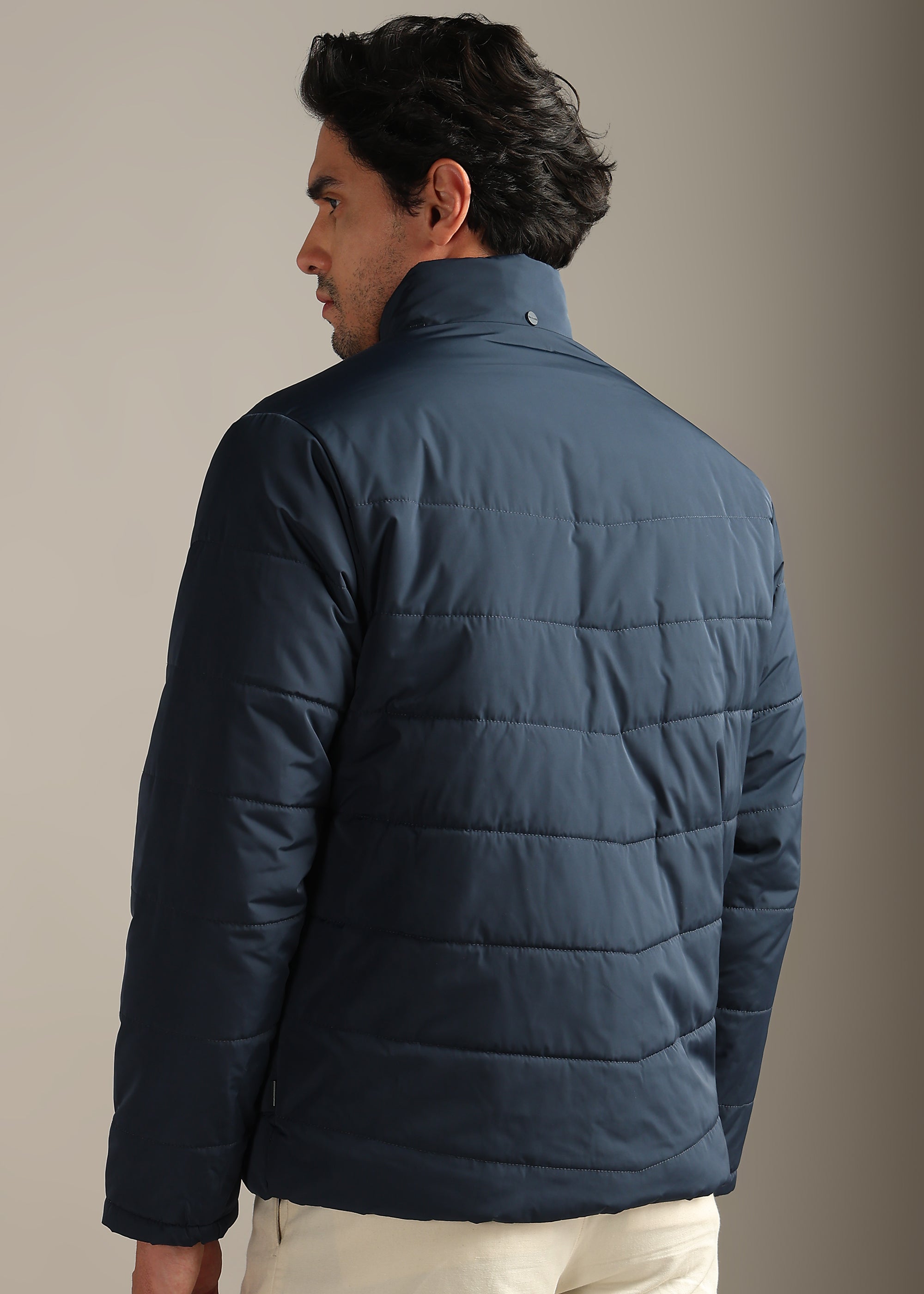 NAVY FUR PADDED HOODIE FULL SLEEVE JACKET