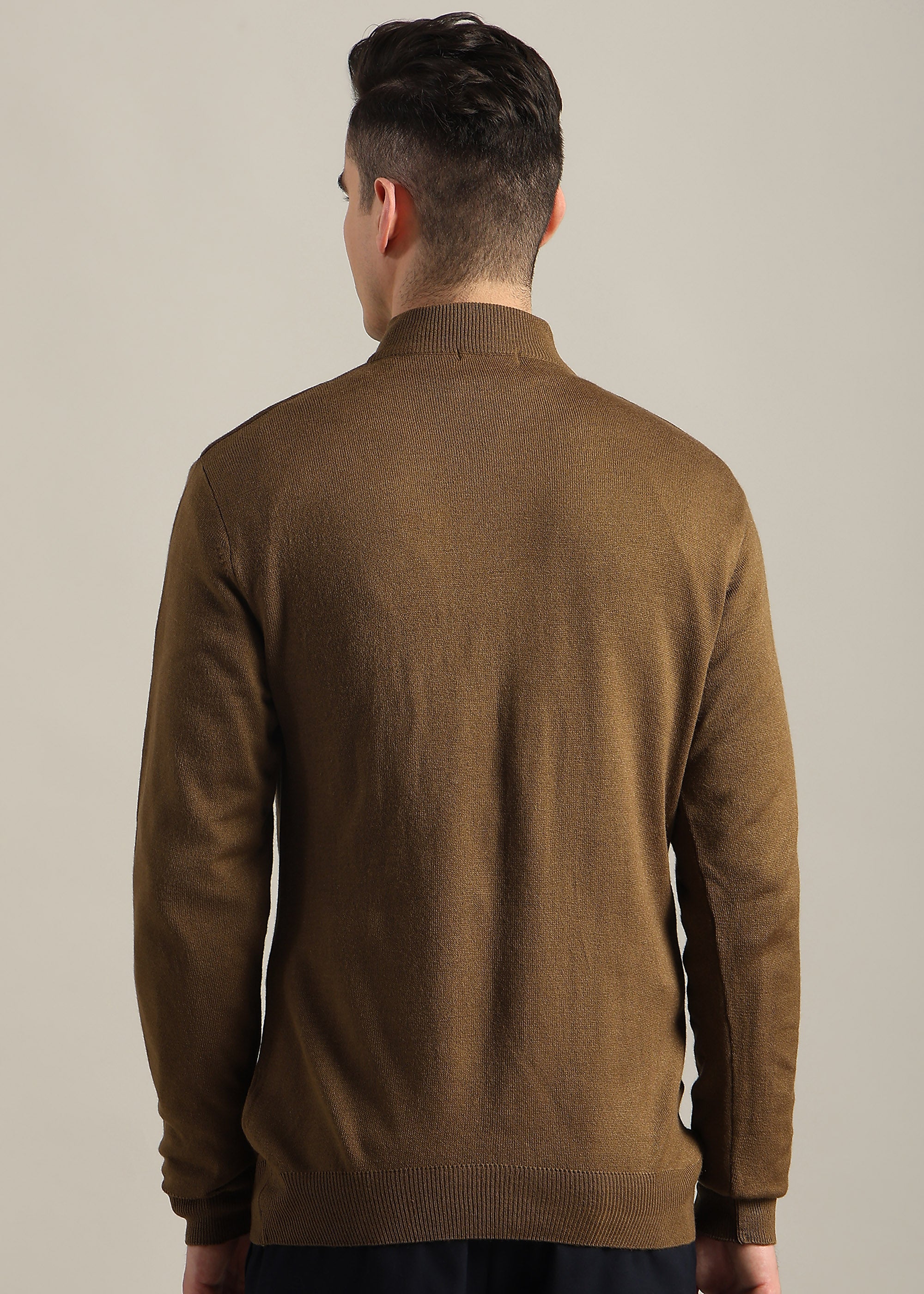 TAN SOLID ACRYLIC TURTLE NECK SWEATER