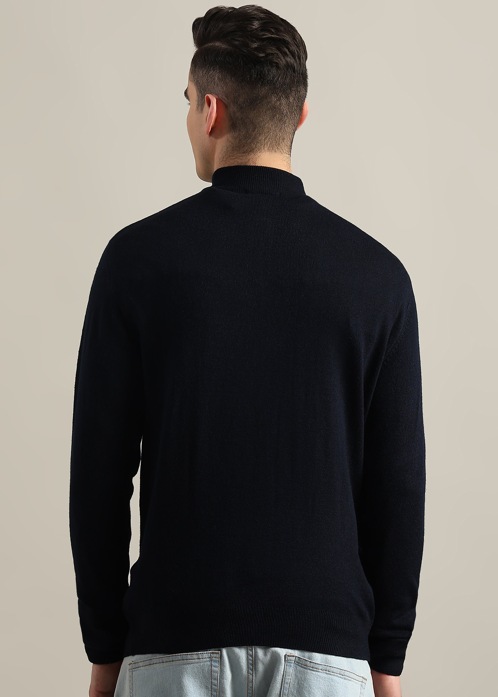 NAVY SOLID ACRYLIC TURTLE NECK SWEATER