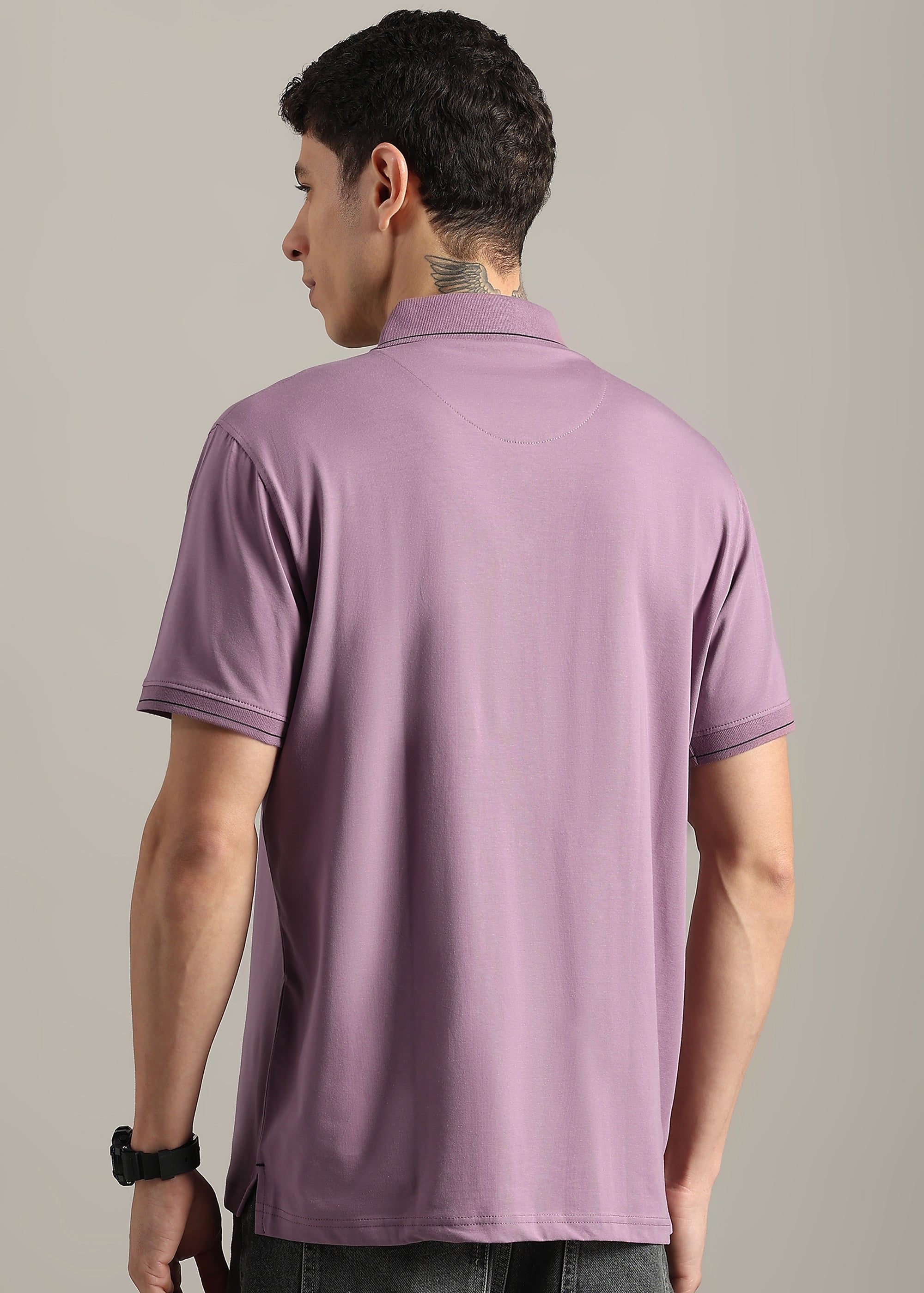 PINK SOLID COTTON ELASTANE POLO TEE