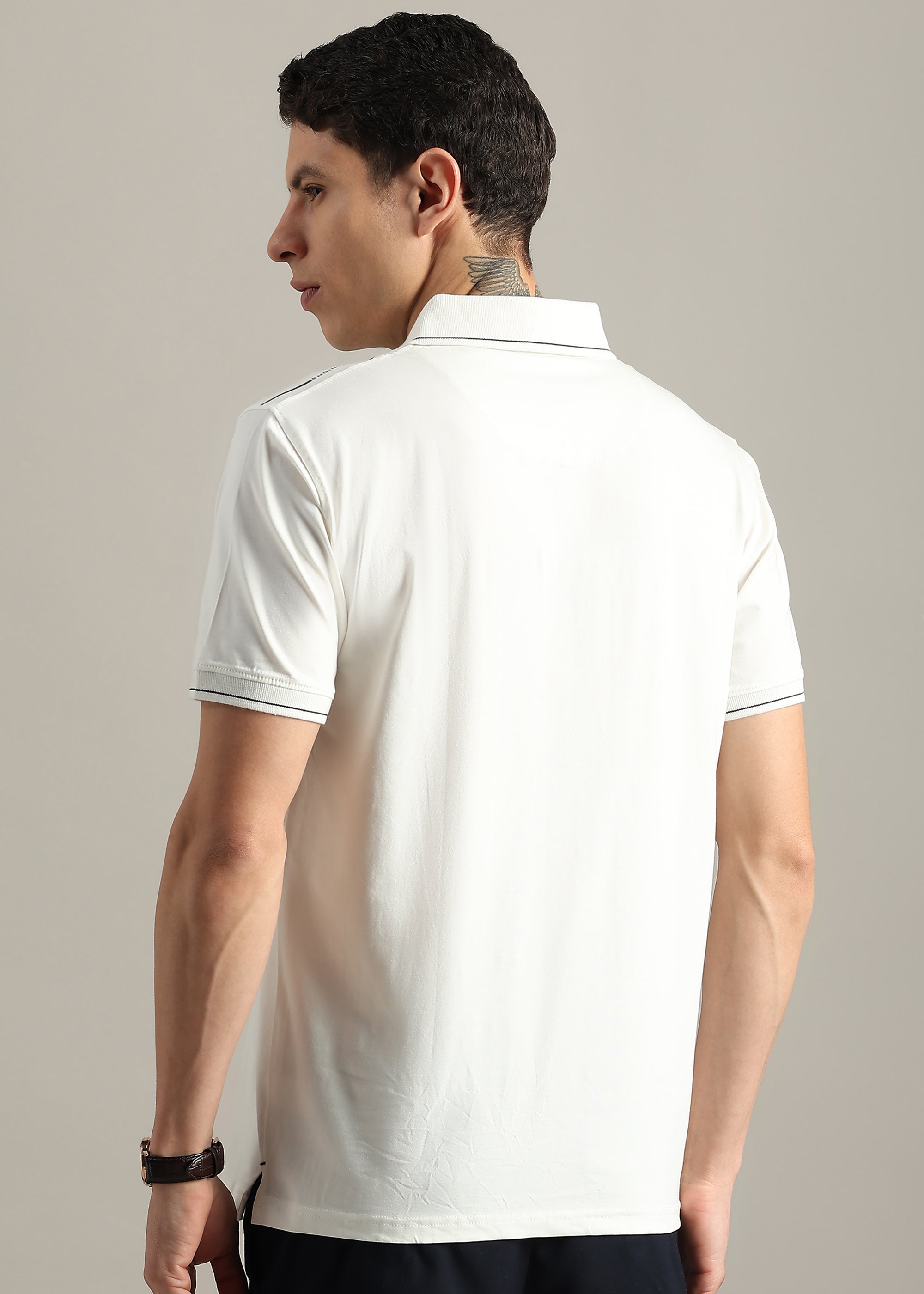 WHITE SOLID COTTON ELASTANE POLO TEE