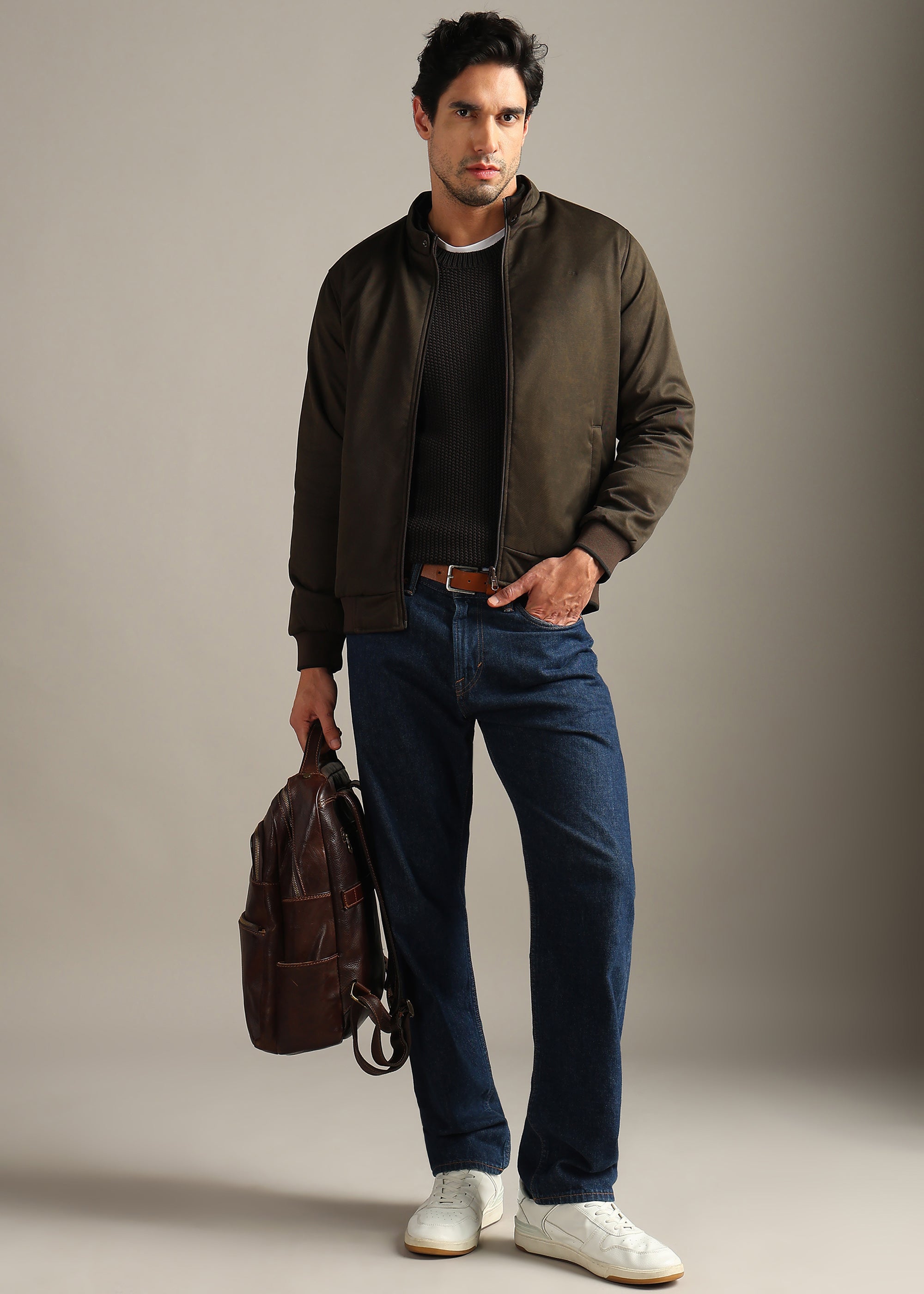 BROWN SOLID REVERSIBLE TEXTURED FULL SLEEVE JACKET