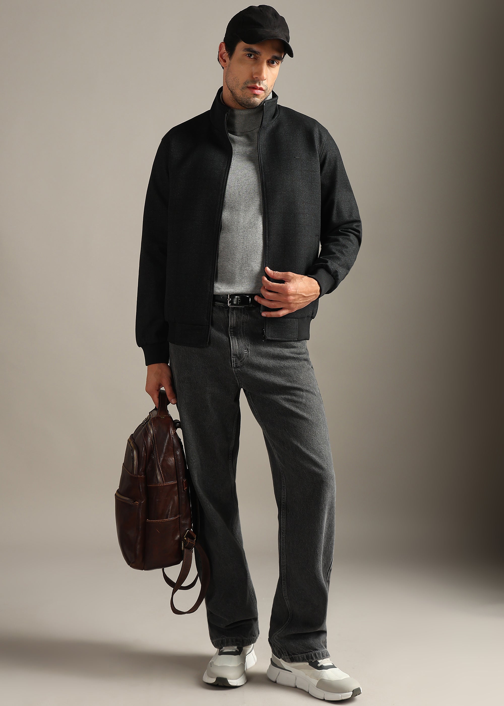 BLACK SOLID REVERSIBLE TWEED FULL SLEEVE JACKET