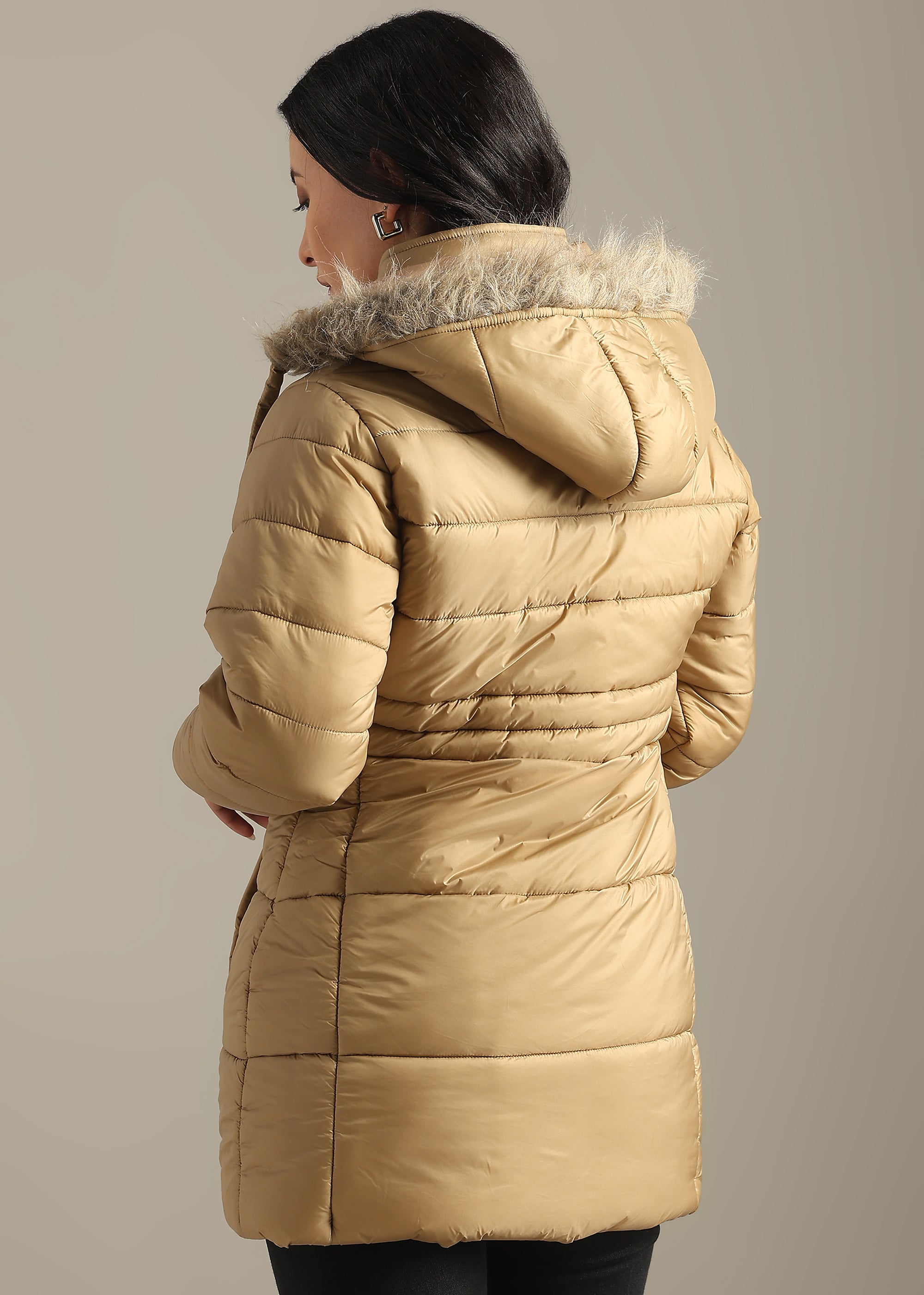 CREAM SOLID NYLON LONG SKI FULL SLEEVE JACKET