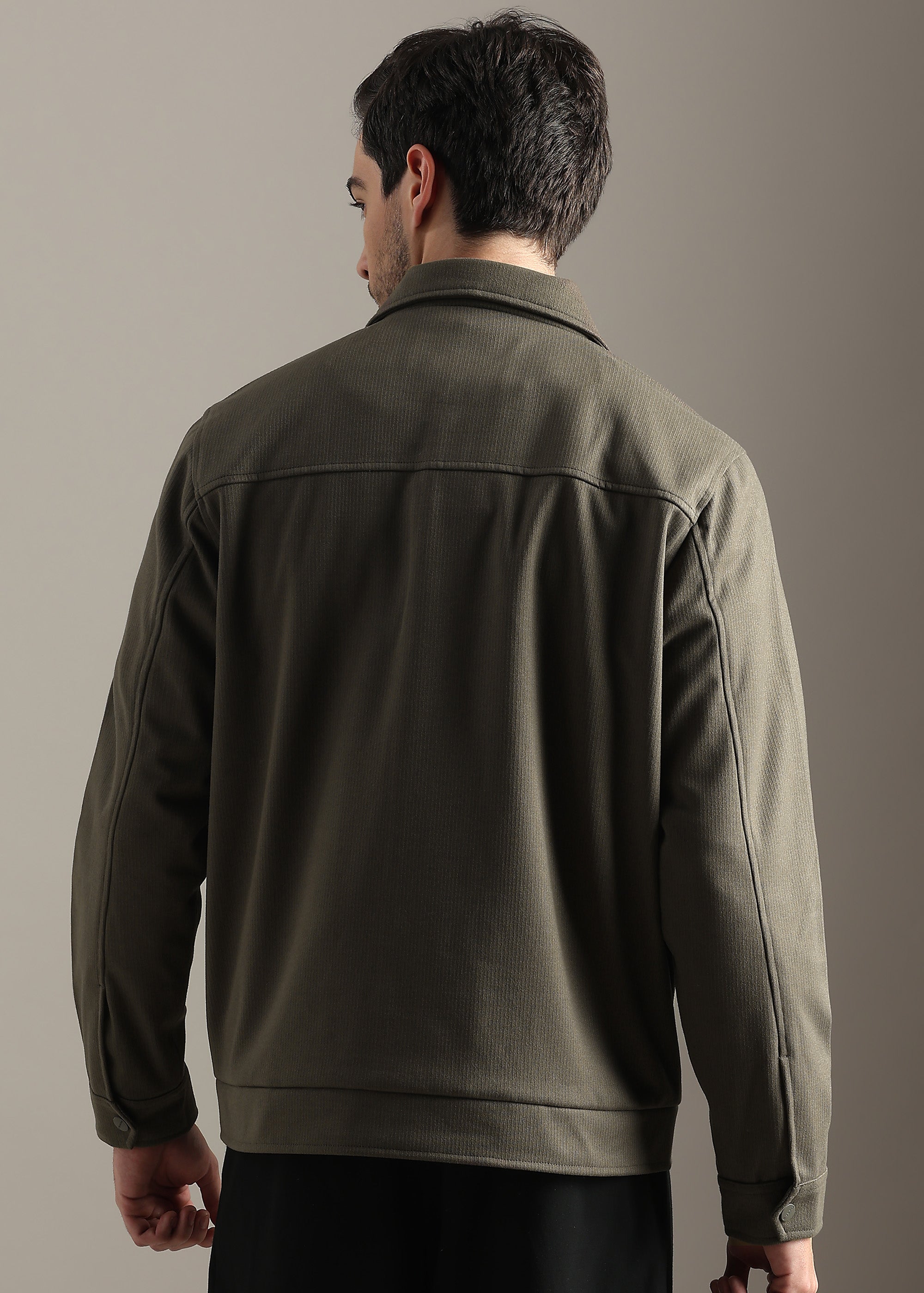 OLIVE STRUCTURED BLOUSON FULL SLEEVE JACKET