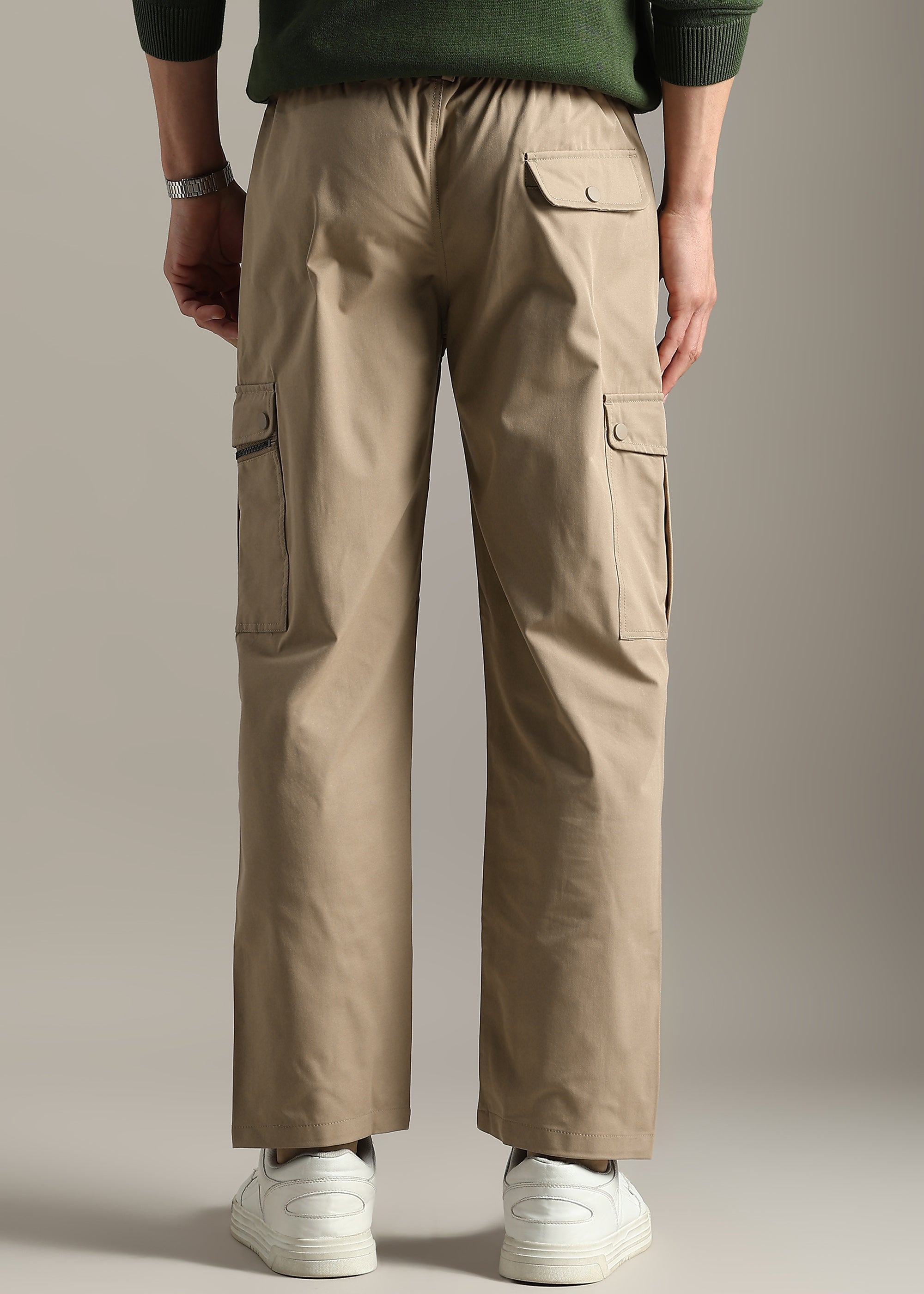 BEIGE NYLON BLENDED ELASTANE CARGO PANT