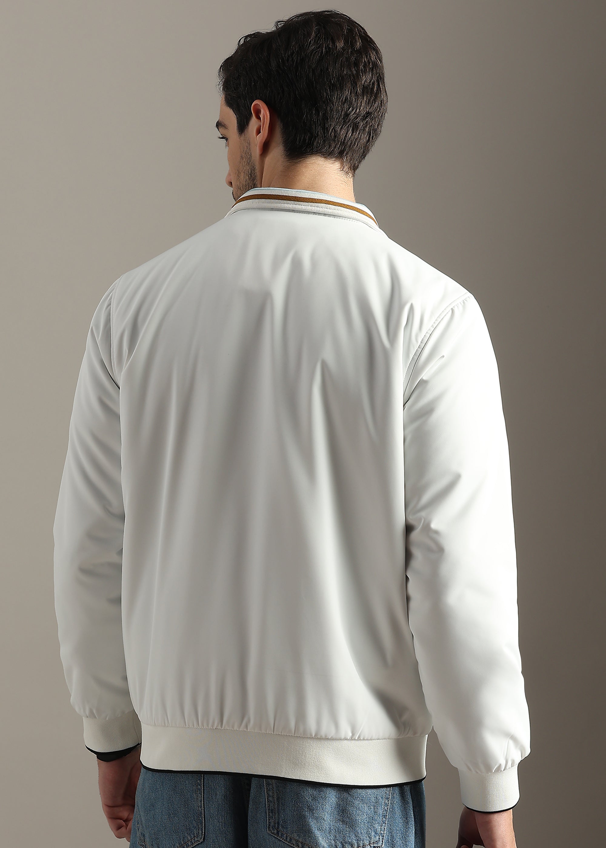 WHITE PREMIUM HARRINGTON NYLON FULL SLEEVE JACKET