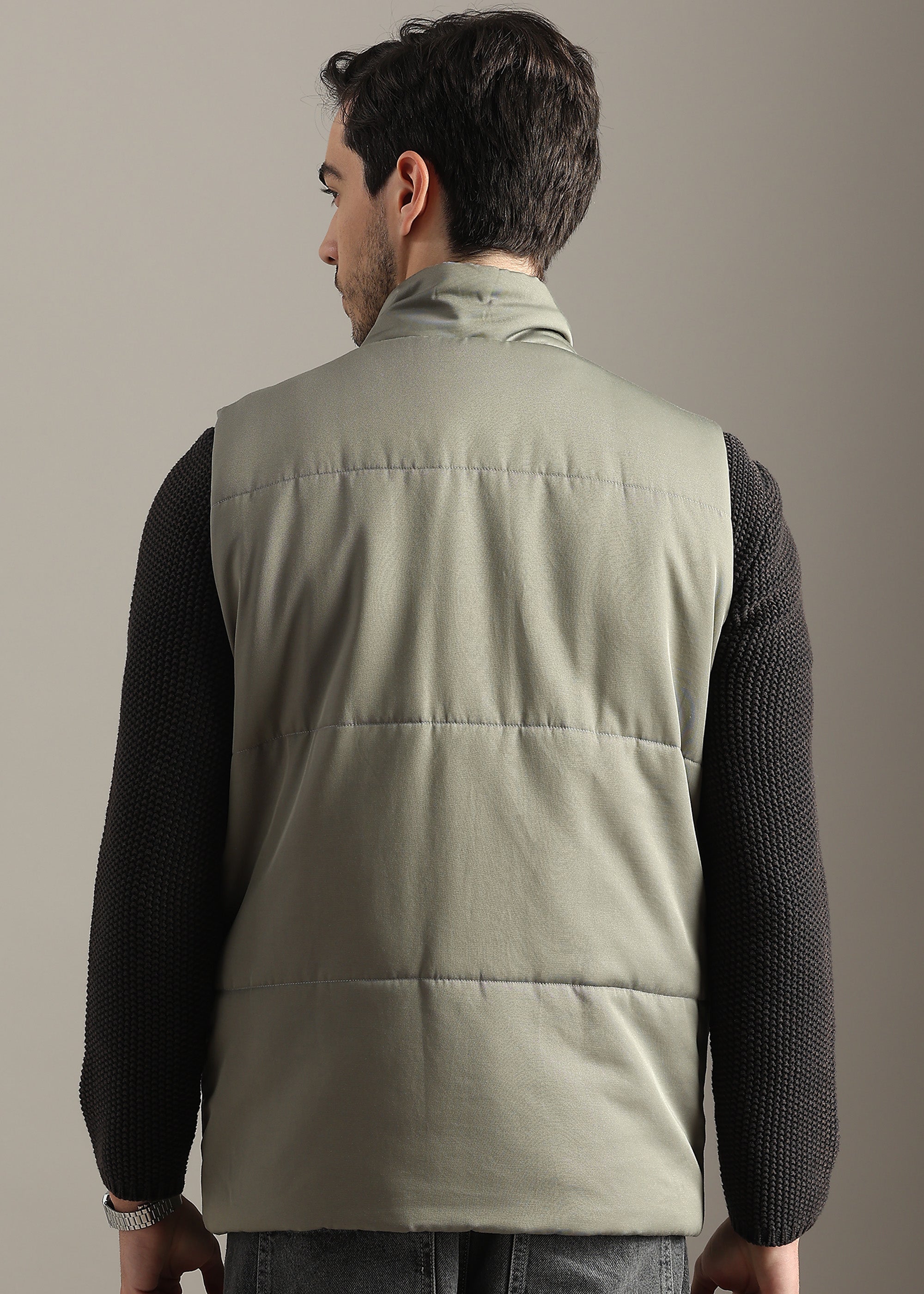 OLIVE SOLID FAUX COTTON CARGO GILET