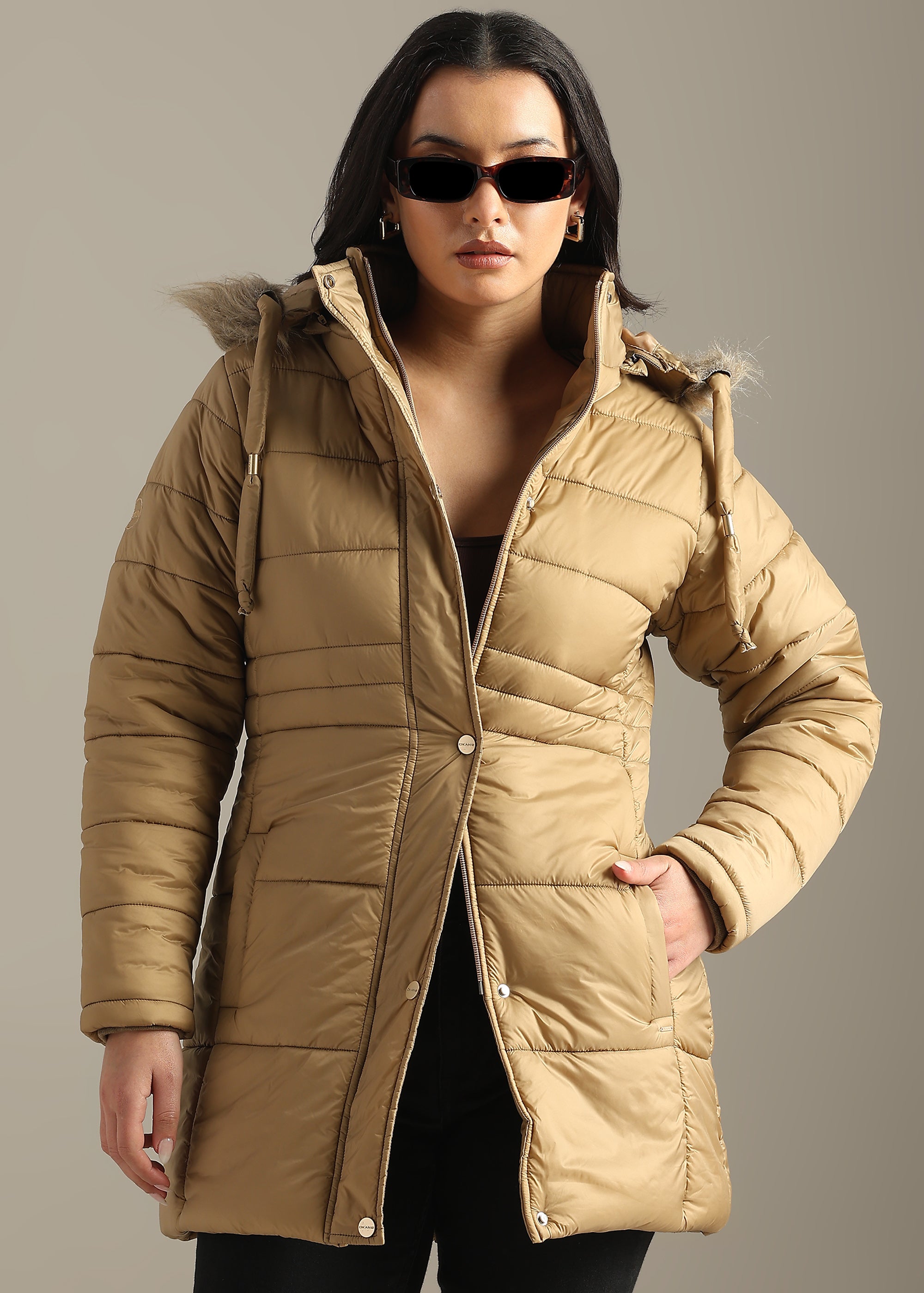 CREAM SOLID NYLON LONG SKI FULL SLEEVE JACKET