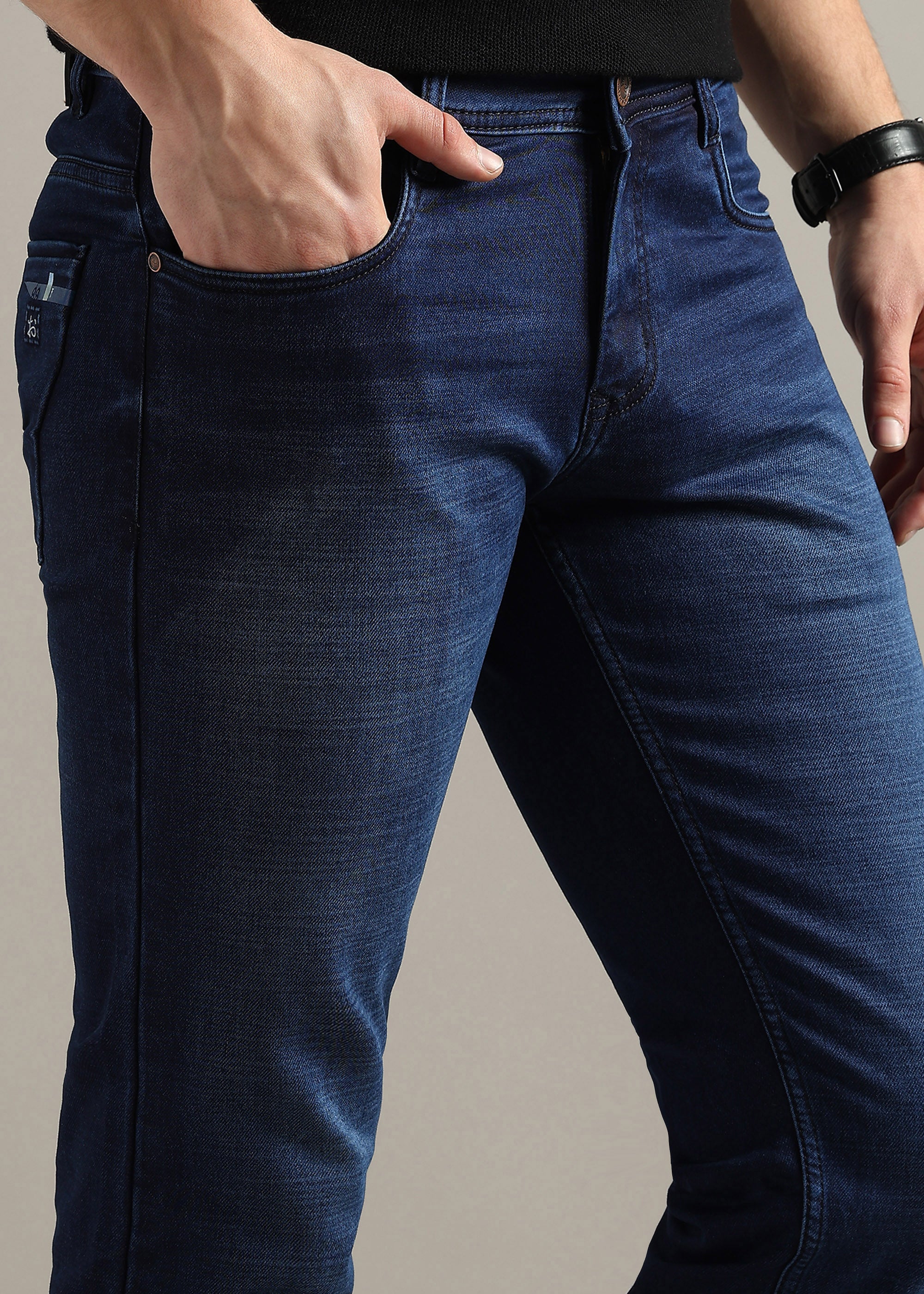 Blue  Straight Fit Mid Rise Light Fade Jeans
