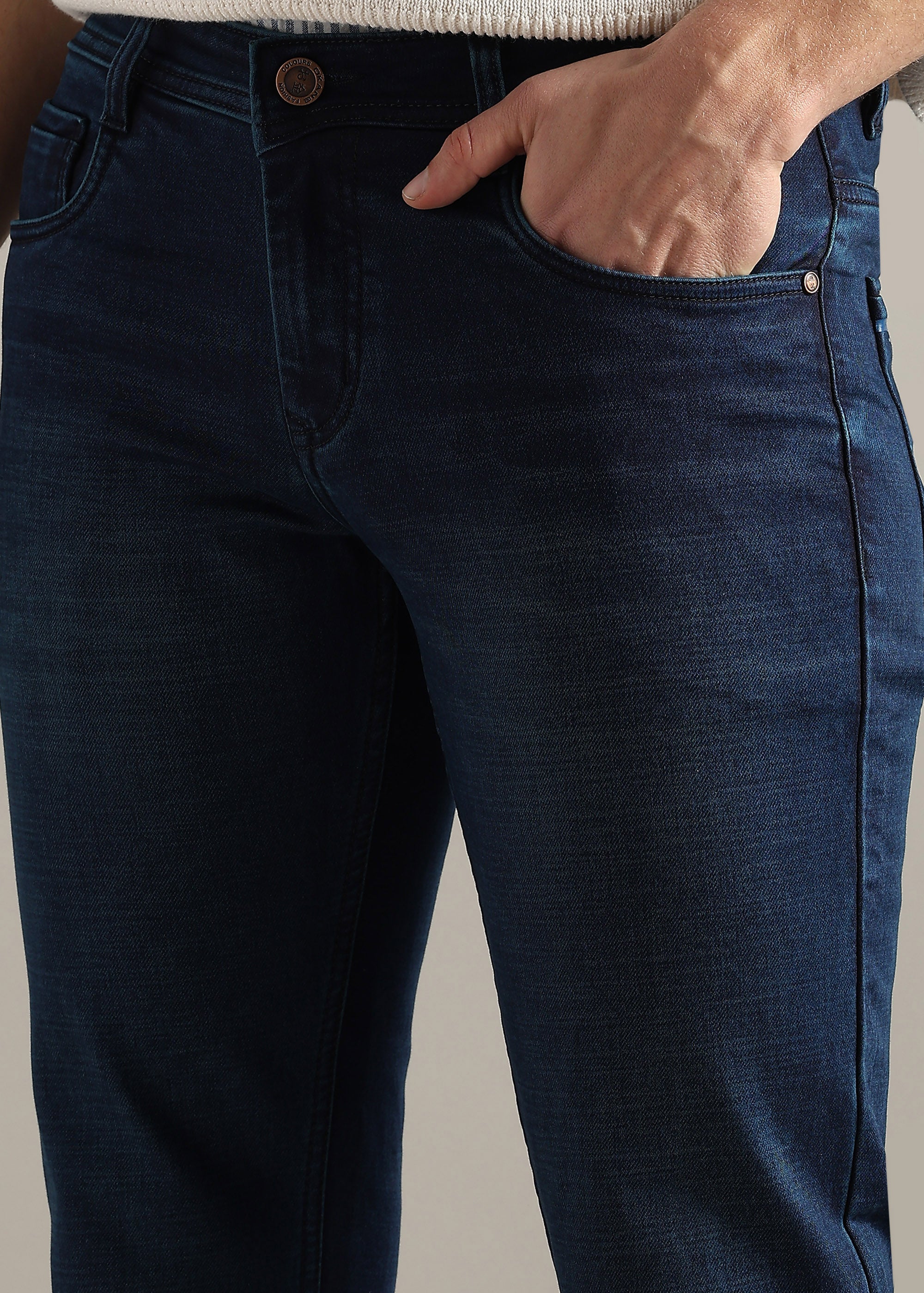 Denim Straight Fit Mid Rise Light Fade Jeans