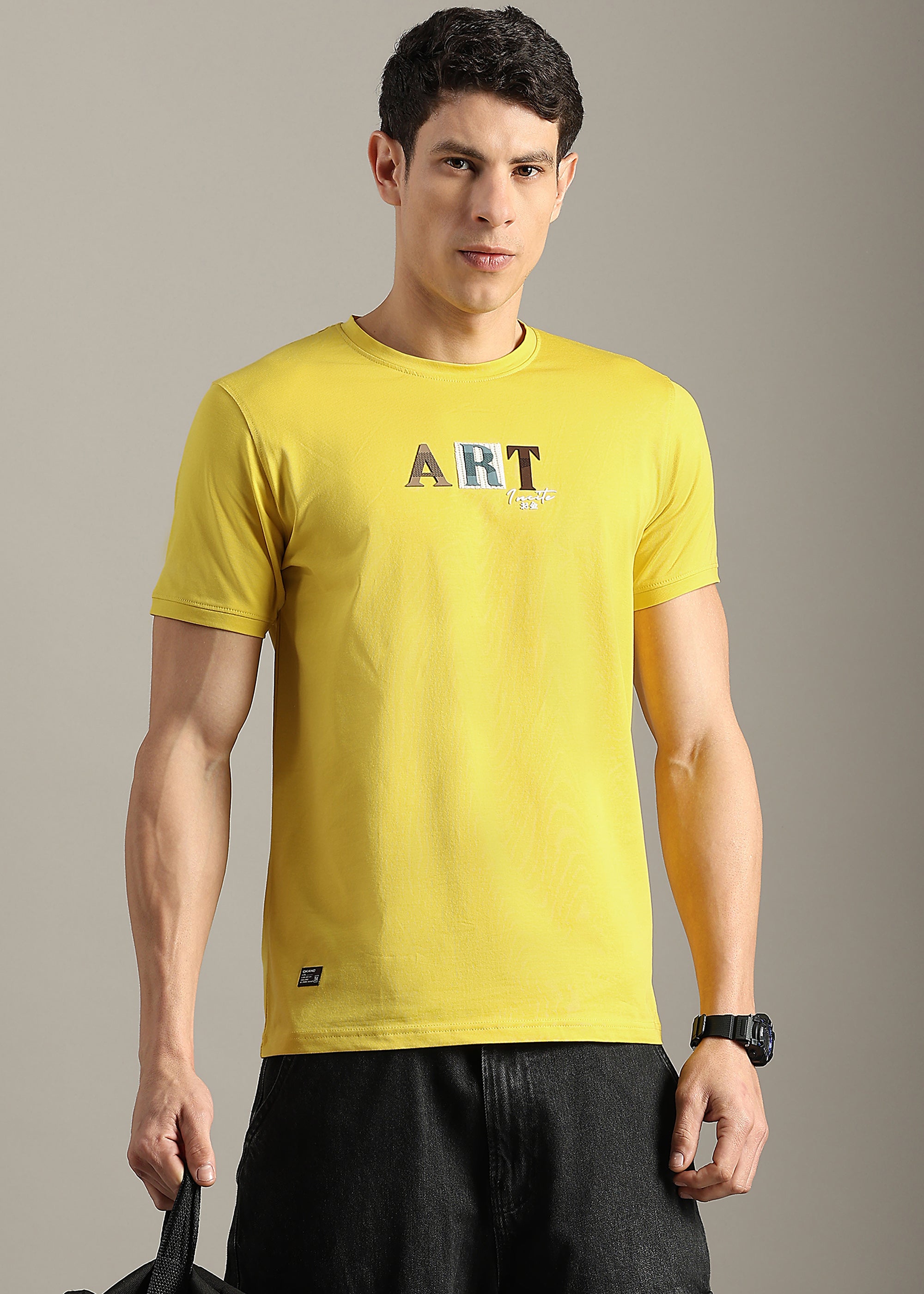 YELLOW PREMIUM COTTON ELASTEN T-SHIRT