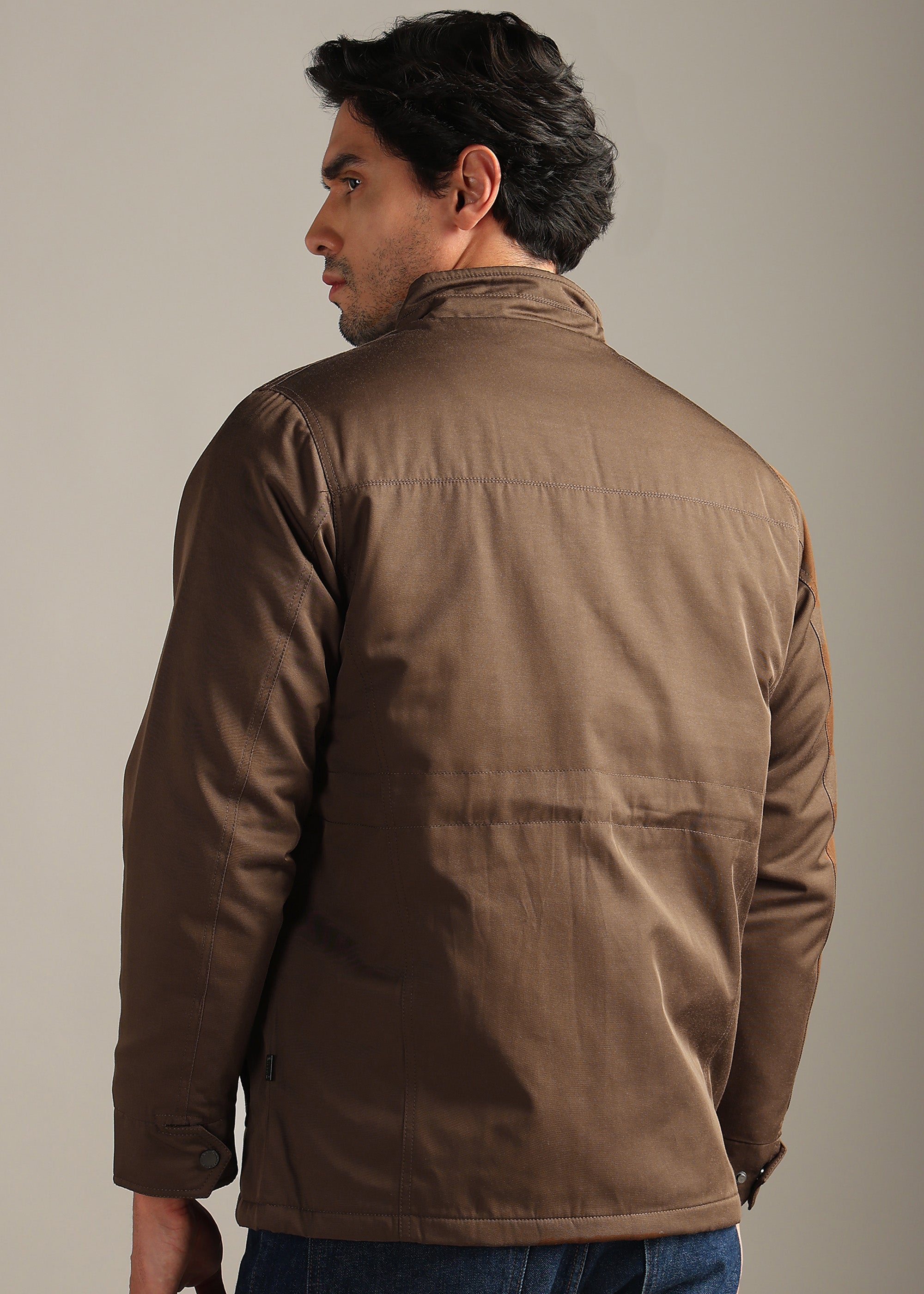 COFFEE SOLID FUR COTTON CARGO FULL SLEEVE JACKET