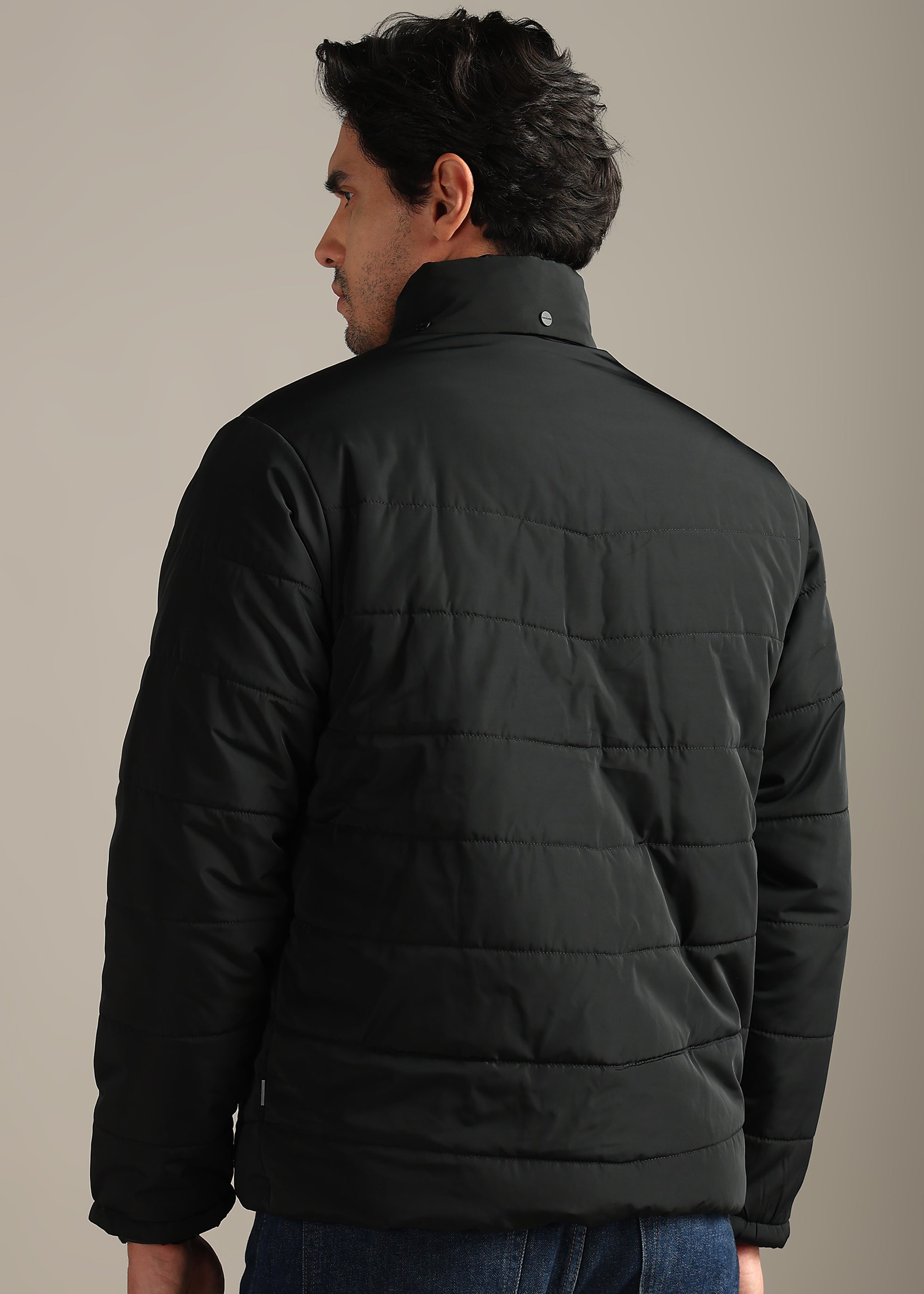 BLACK FUR PADDED HOODIE FULL SLEEVE JACKET