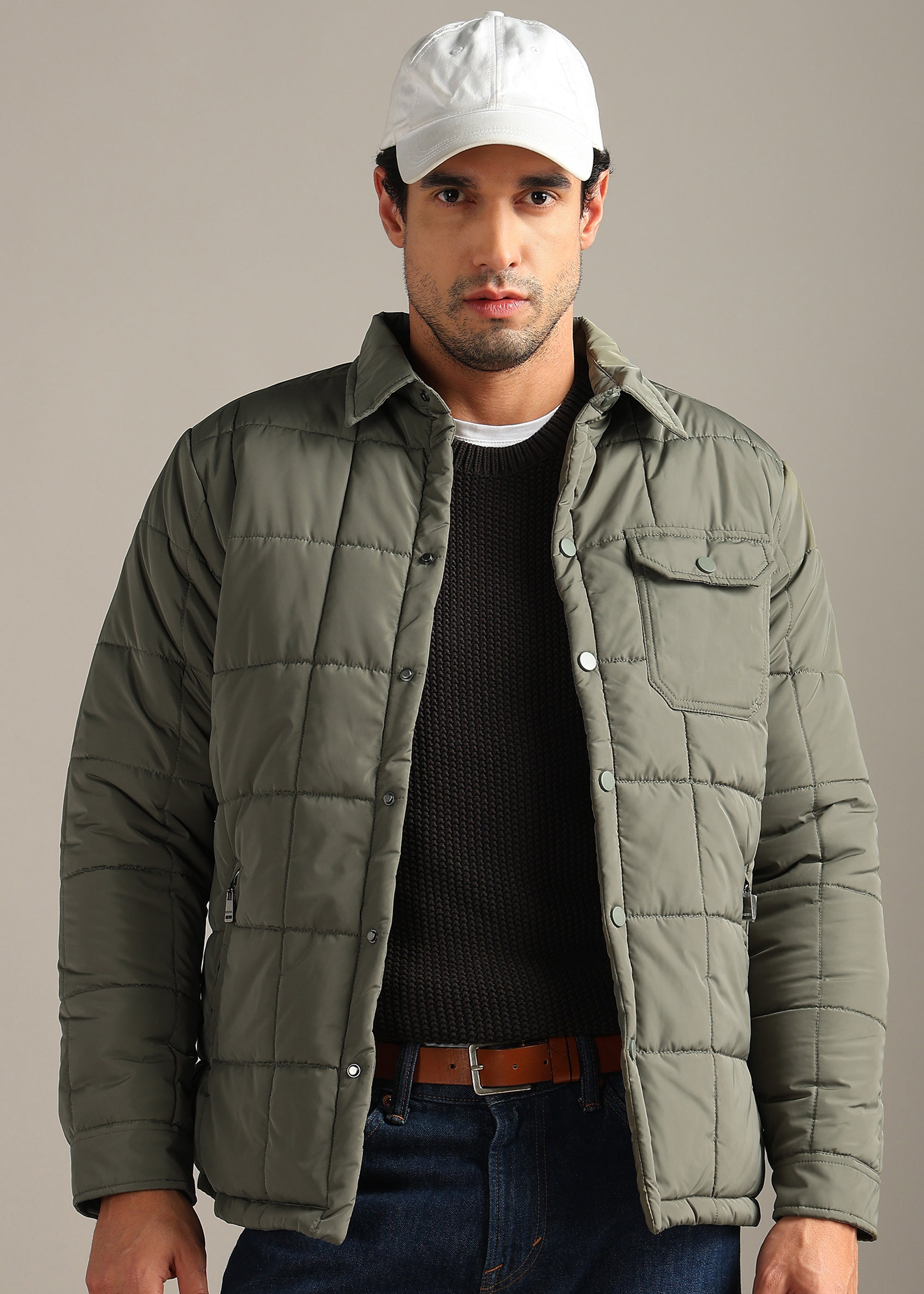 OLIVE BLOUSON QUILTED FULL SLEEVE JACKET