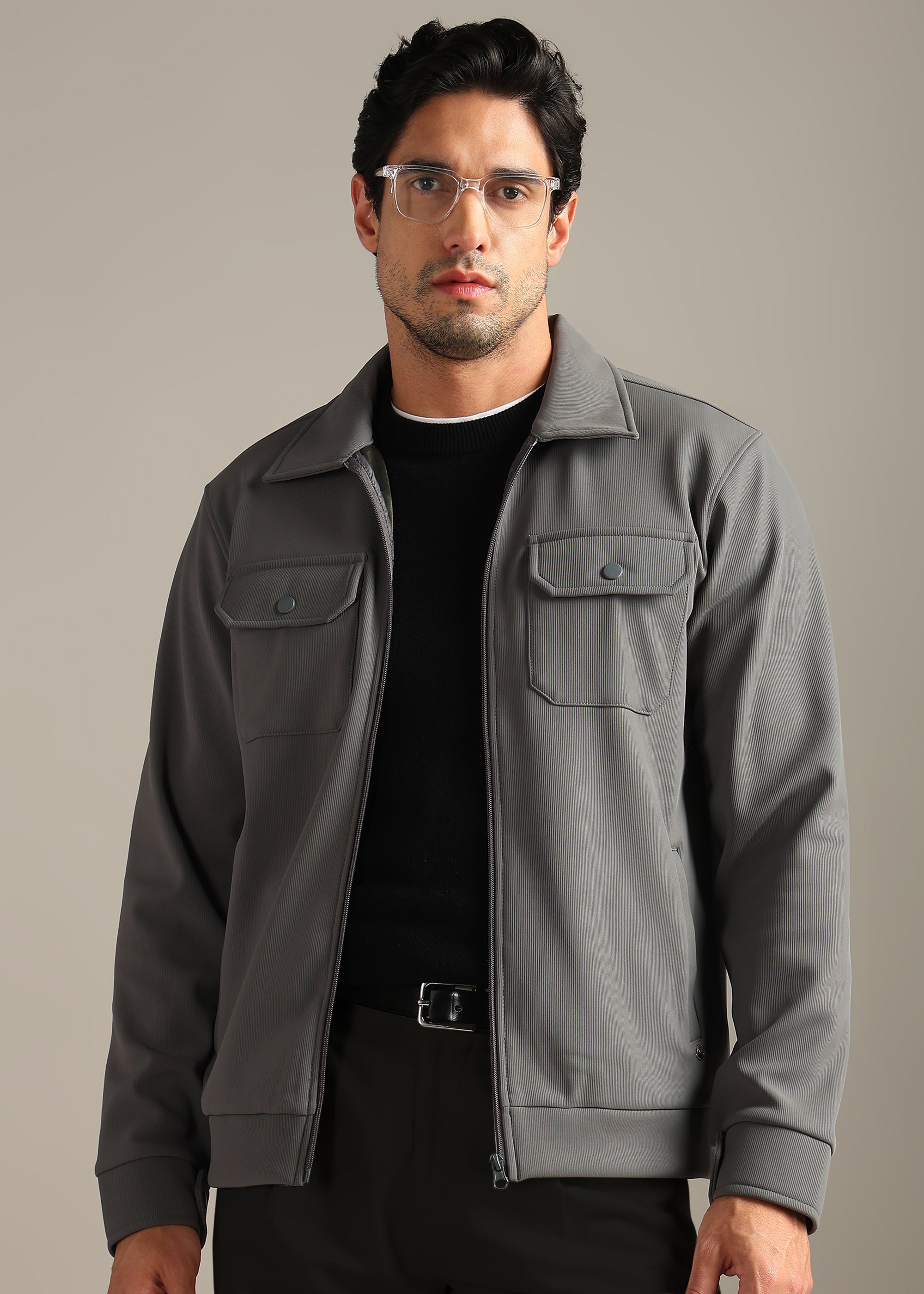 GREY SOLID PREMIUM WARMTH + ZIPPER SHACKET
