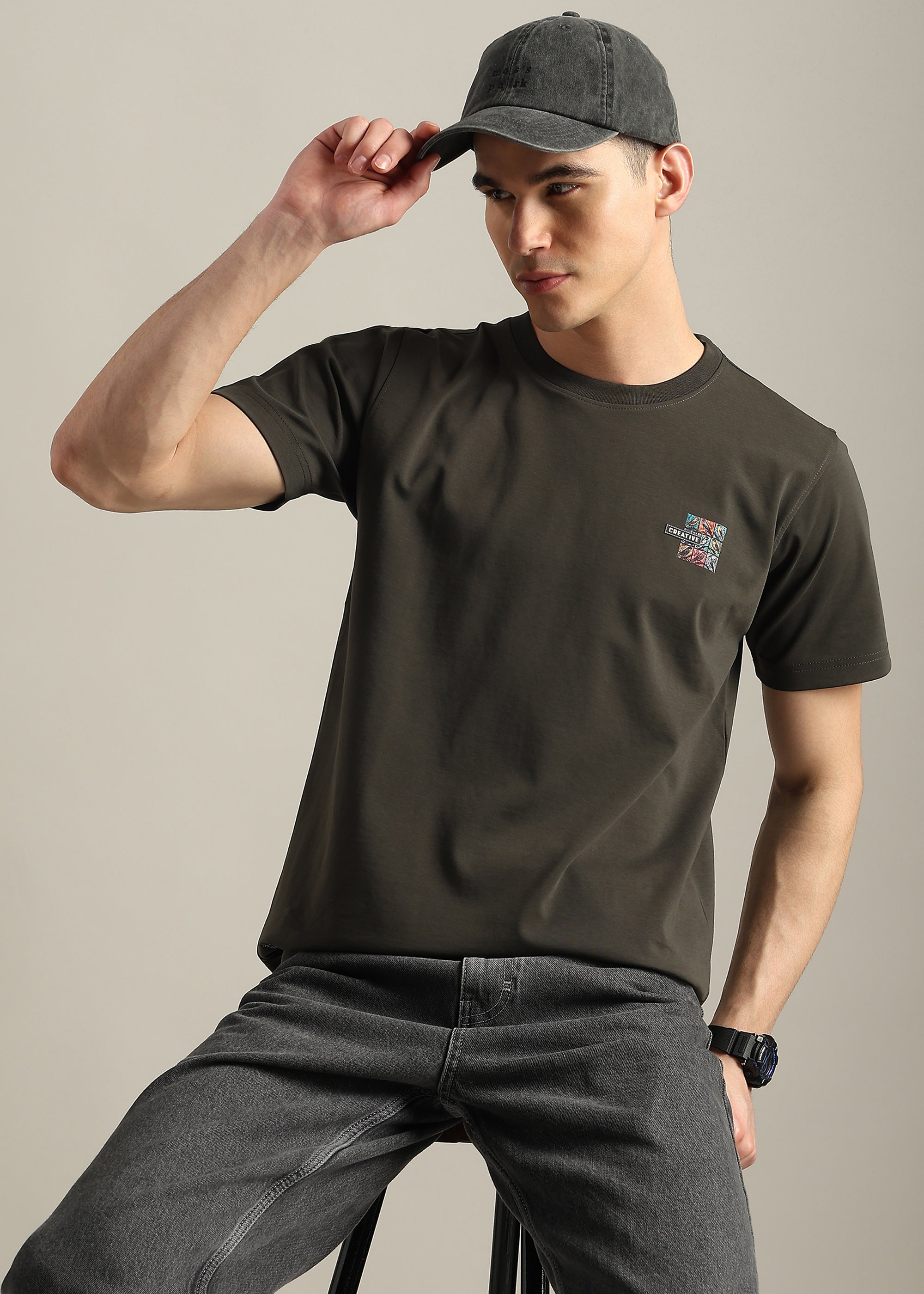 OLIVE COTTON SPANDEX PREMIUM GRAPHIC TEE