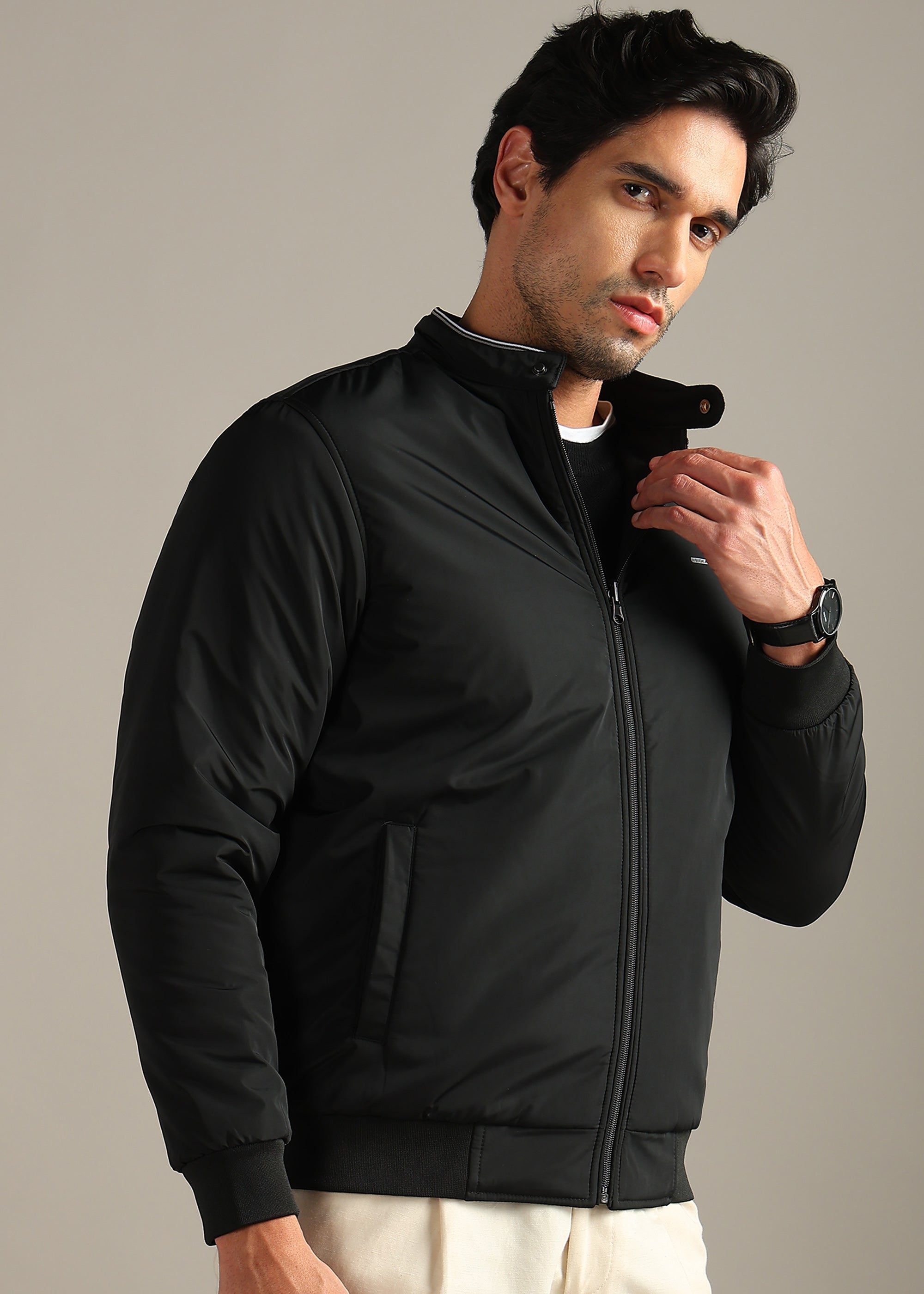 BLACK SOLID  REVERSIBLE WITH SWEAT SHIRT INSIDE