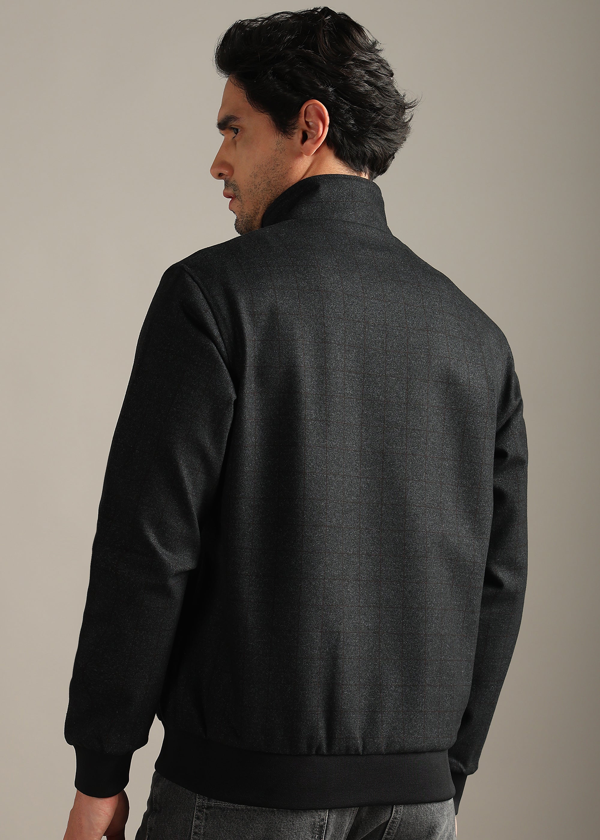 BLACK SOLID REVERSIBLE TWEED FULL SLEEVE JACKET