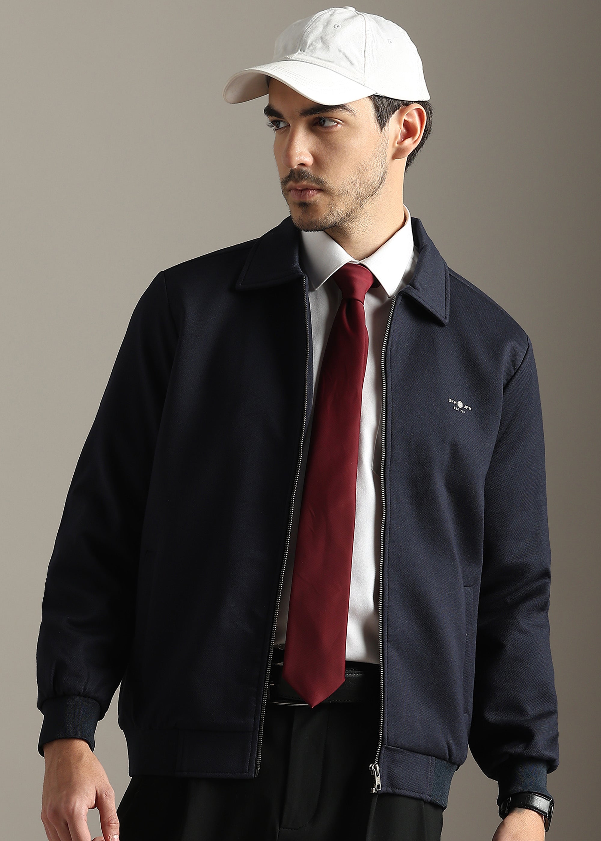 NAVY STRUCTURED BLOUSON FORMAL FULL SLEEVE JACKET