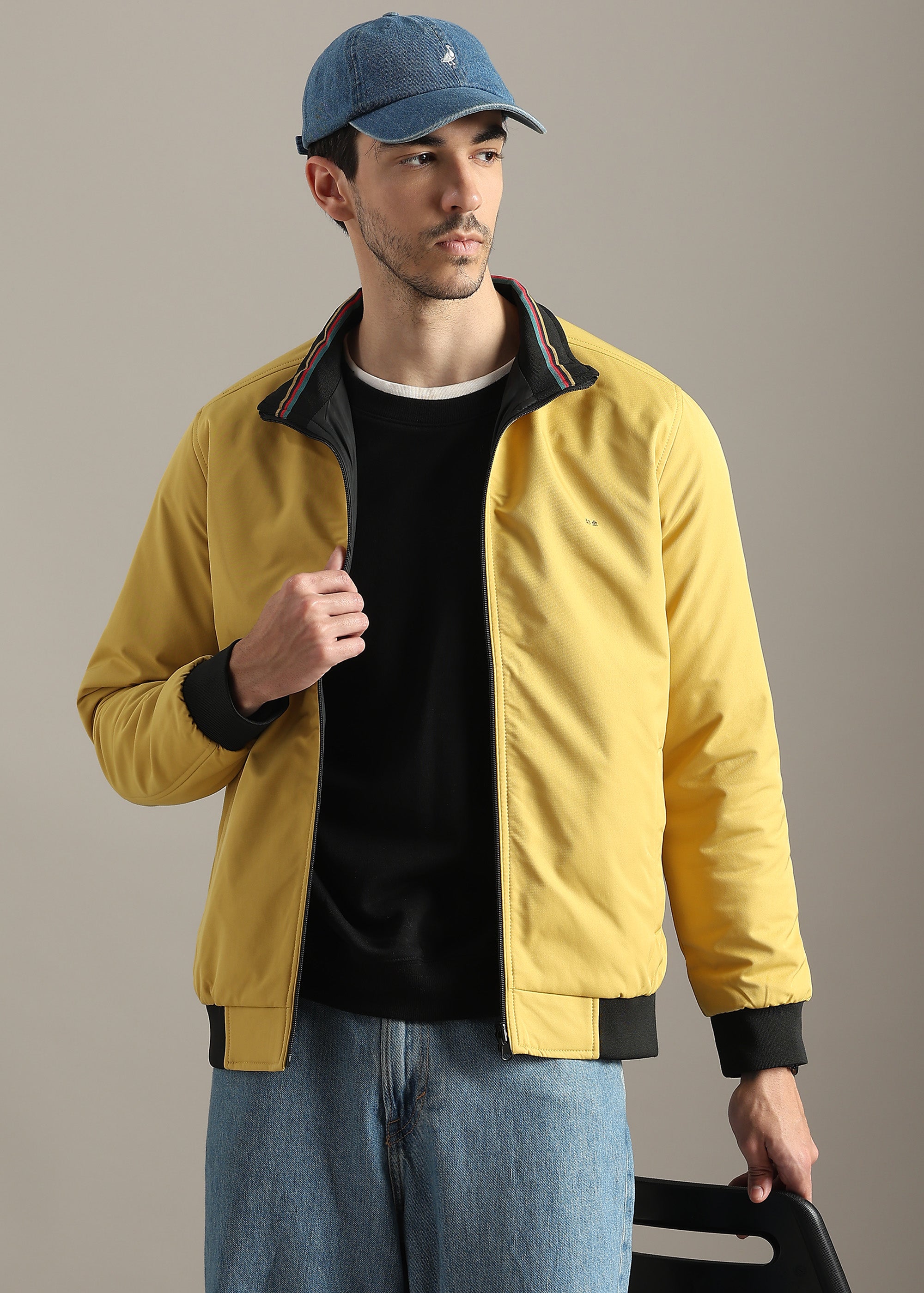 MUSTARD SOLID REVERSIBLE FAUX COTTON FULL SLEEVE JACKET