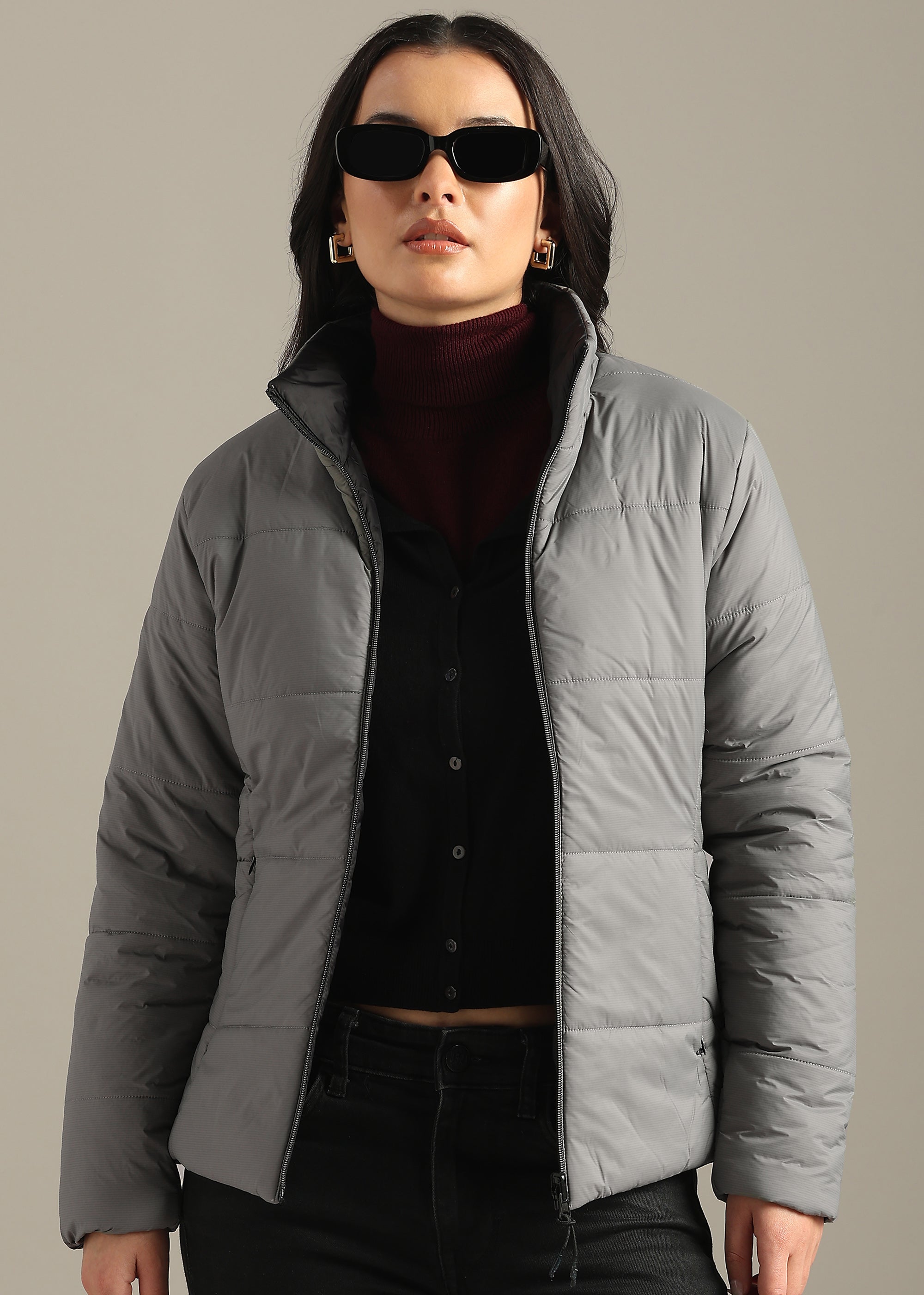 GREY NYLON  REVERSIBLE FULL SLEEVE JACKET