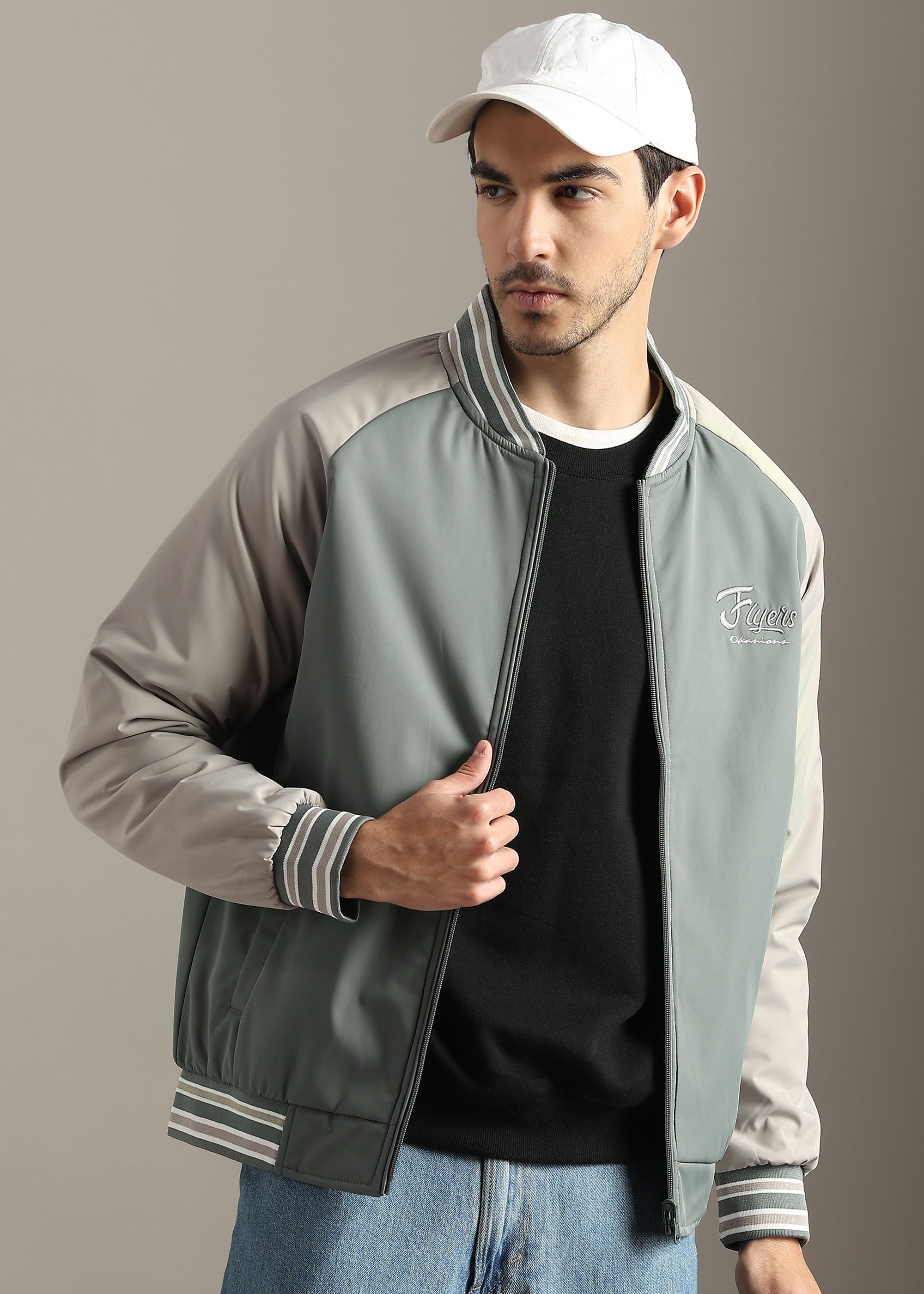 OLIVE COLOUR BLOCK REVERSIBLE FULL SLEEVE JACKET