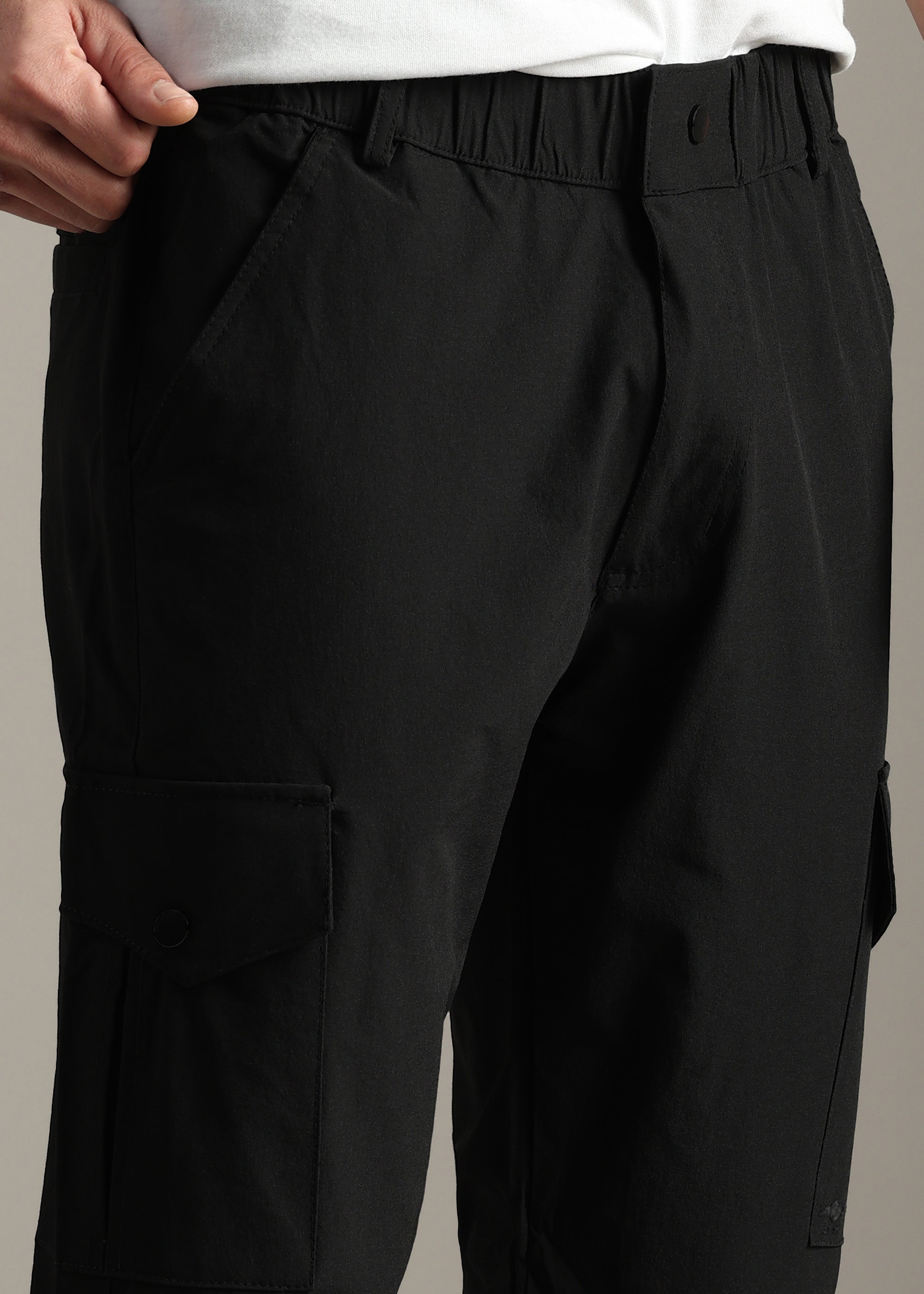 BLACK SOLID POLYSTER ELASTEN CONVERTABLE PANT