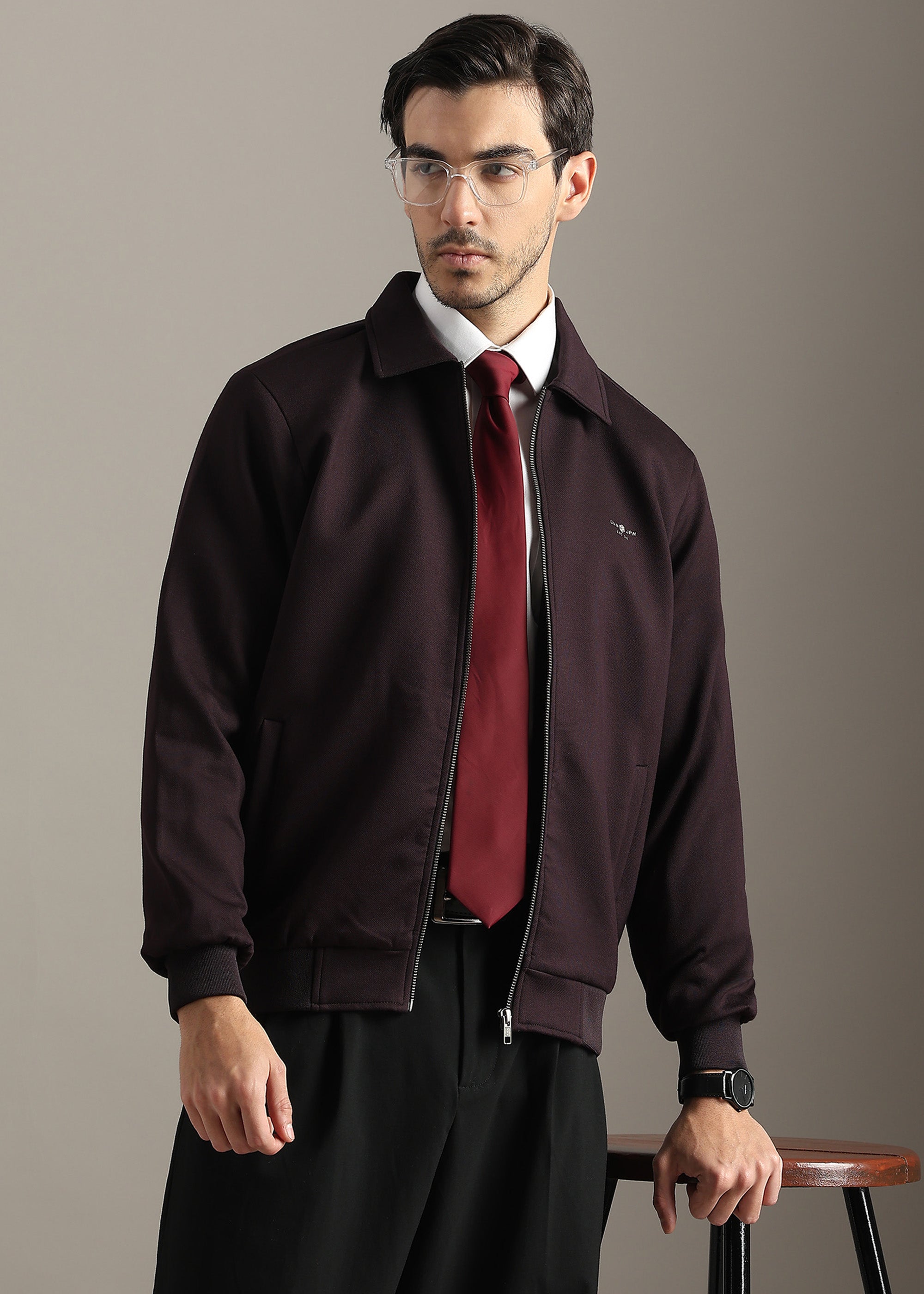 WINE STRUCTURED BLOUSON FORMAL FULL SLEEVE JACKET