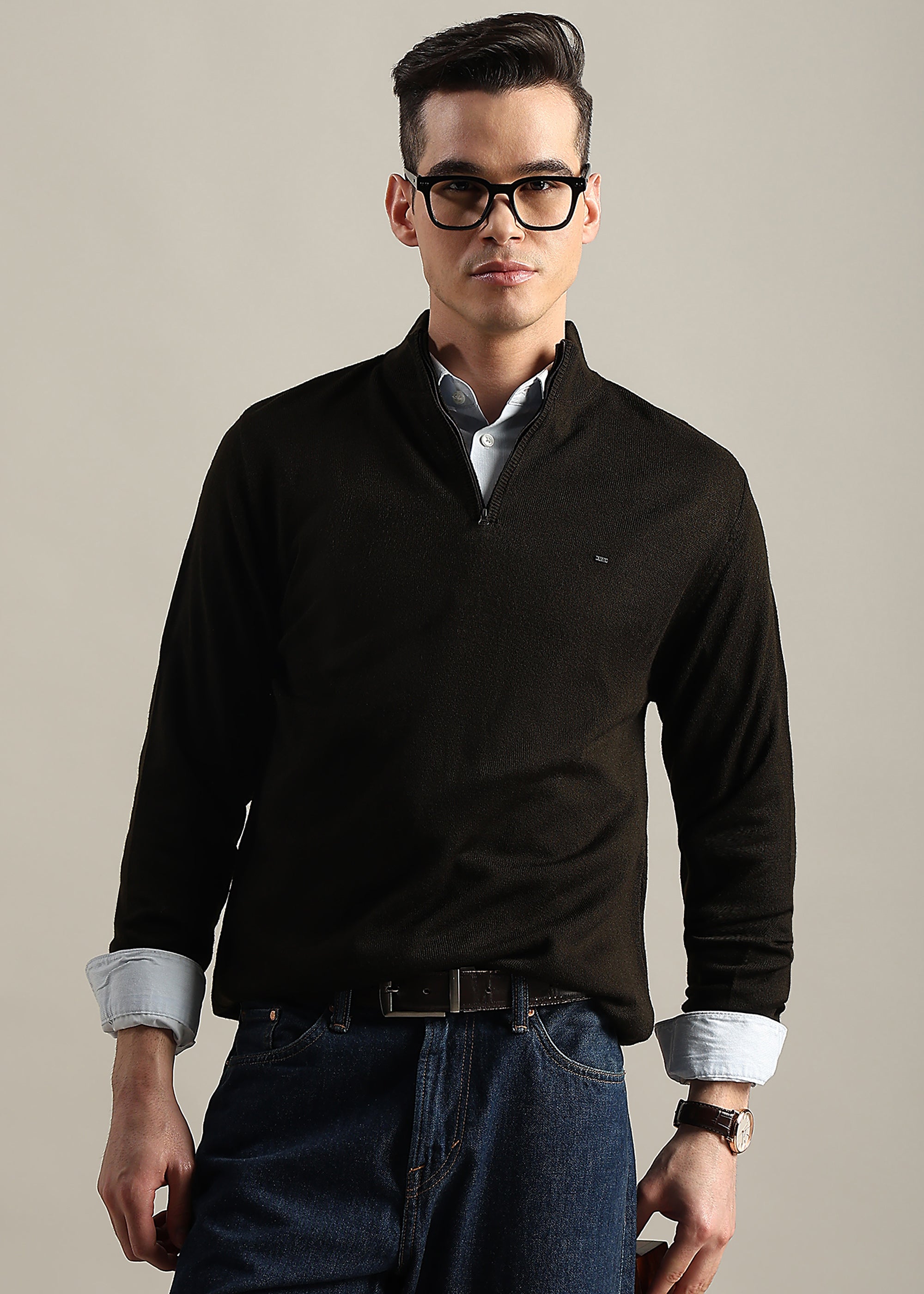 COFFEE SOLID ACRYLIC TURTLE NECK SWEATER