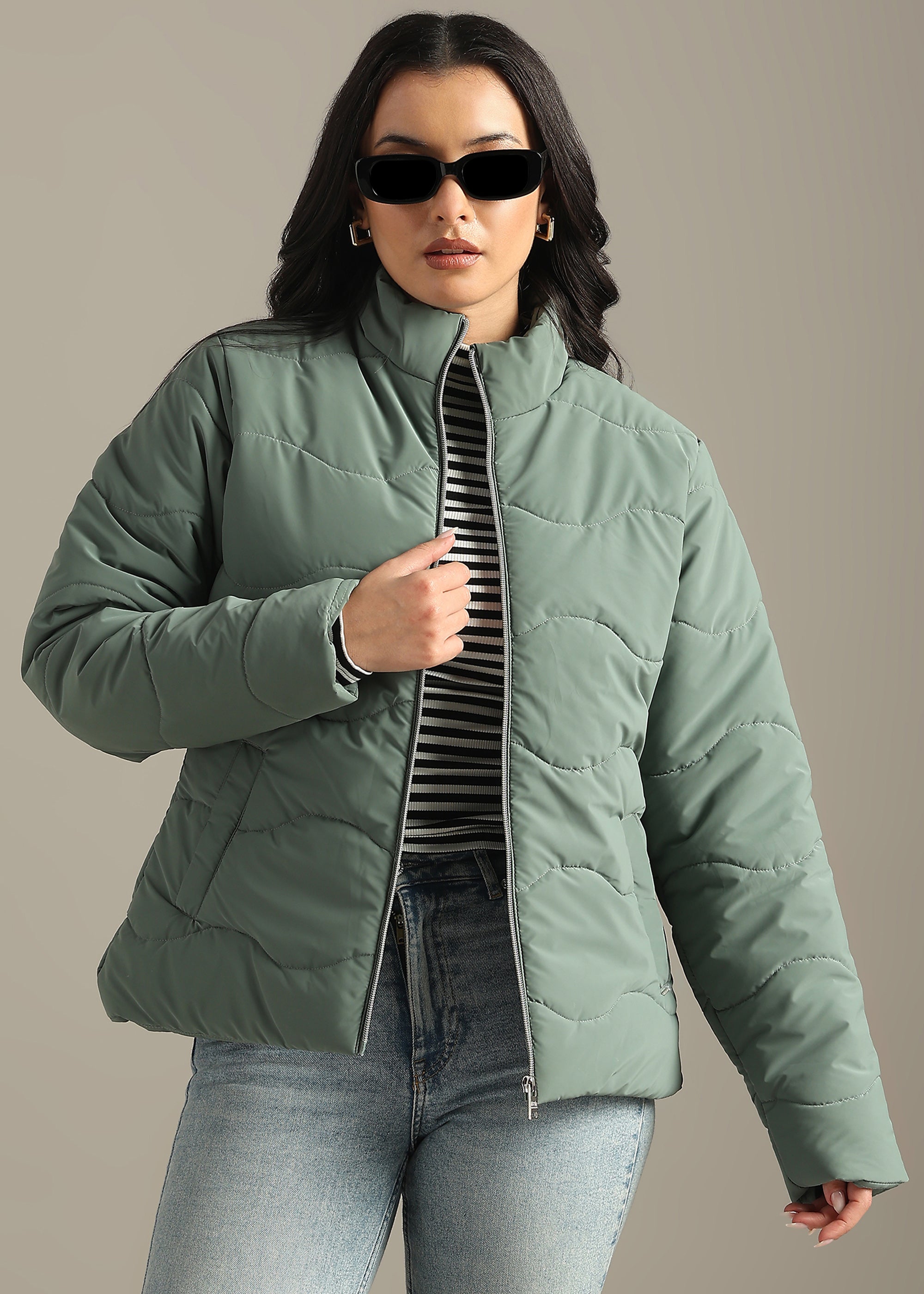 GREEN NYLON TRENDING SOFT QUALITY FULL SLEEVE JACKET