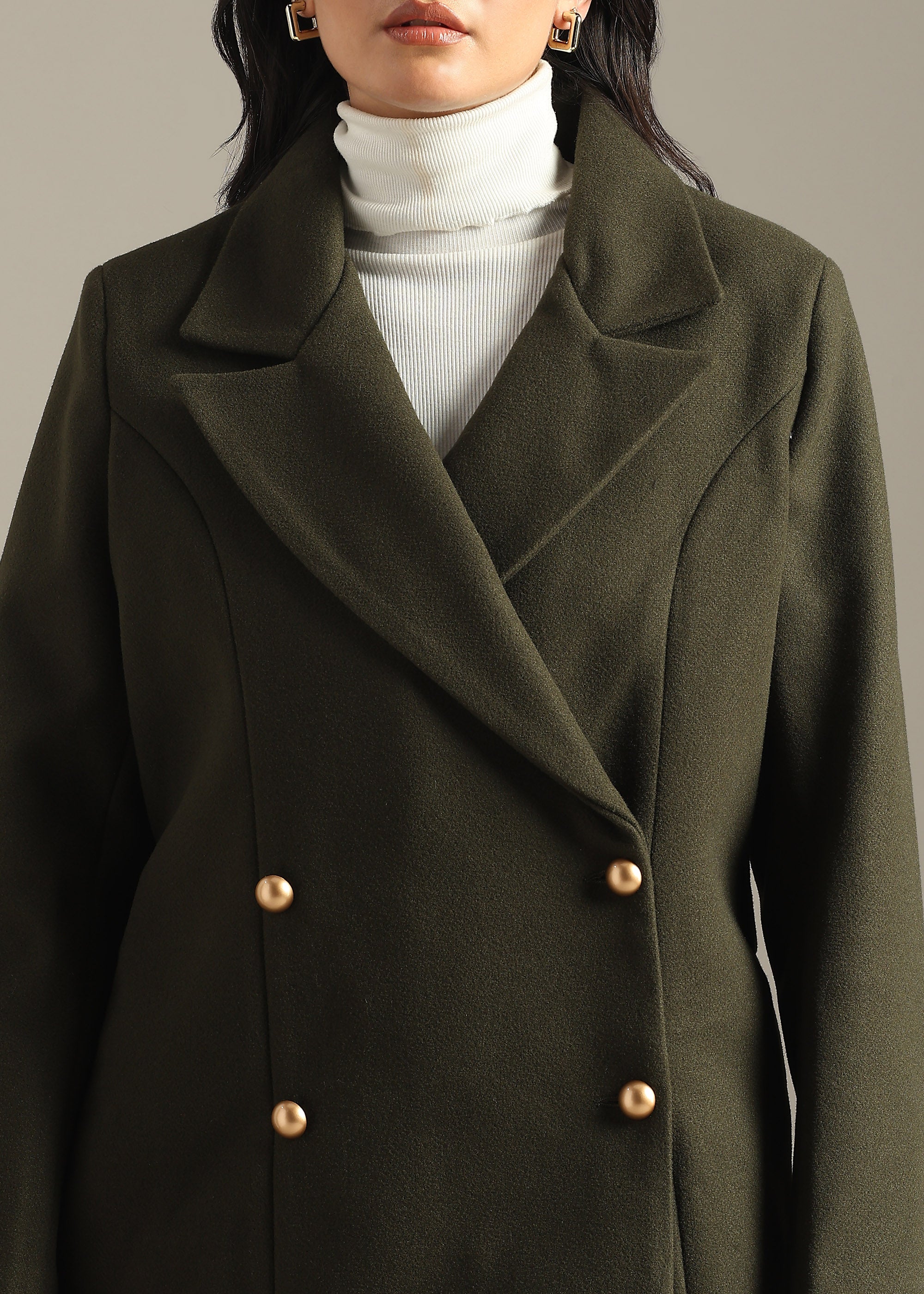 OLIVE PREMIUM TWEED ELASTANE OVER COAT