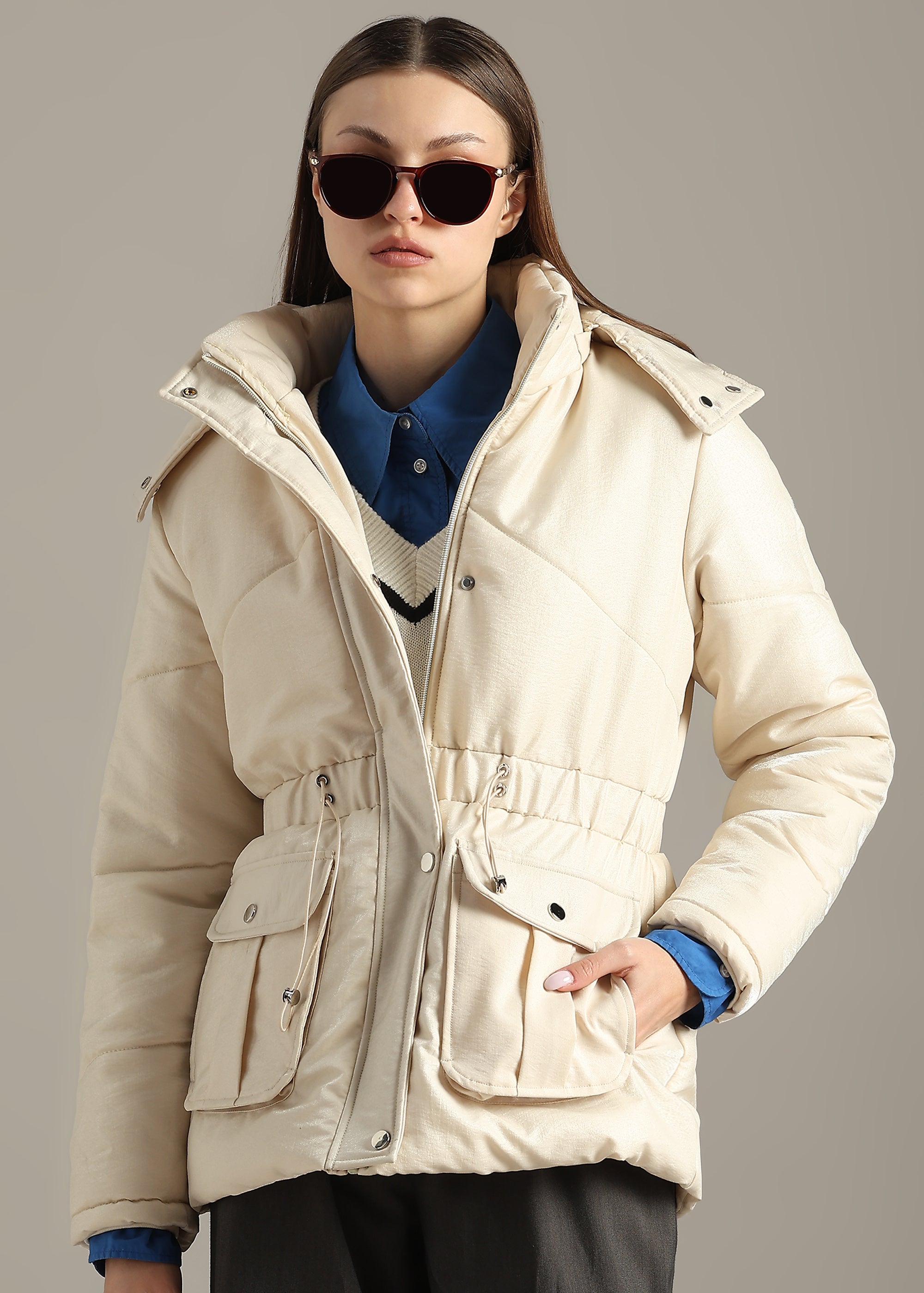 WHITE PREMIUM SATIN CROPPED FULL SLEEVE JACKET