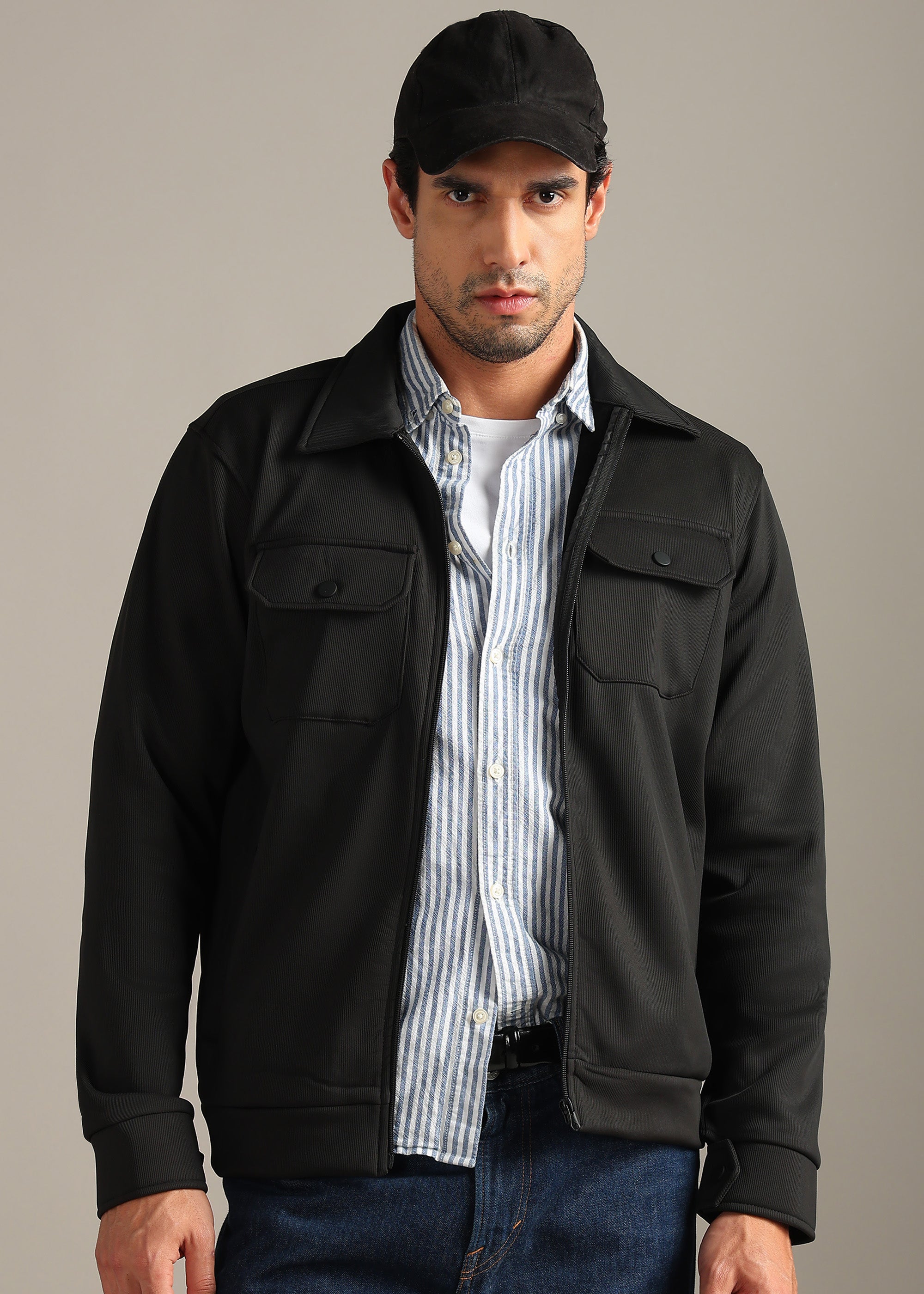 BLACK SOLID PREMIUM WARMTH + ZIPPER SHACKET