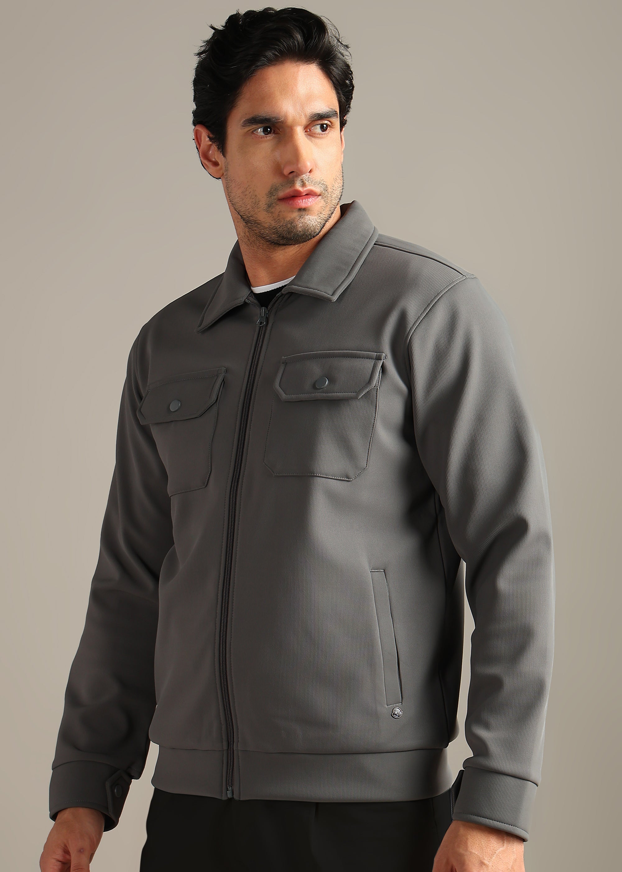 GREY SOLID PREMIUM WARMTH + ZIPPER SHACKET