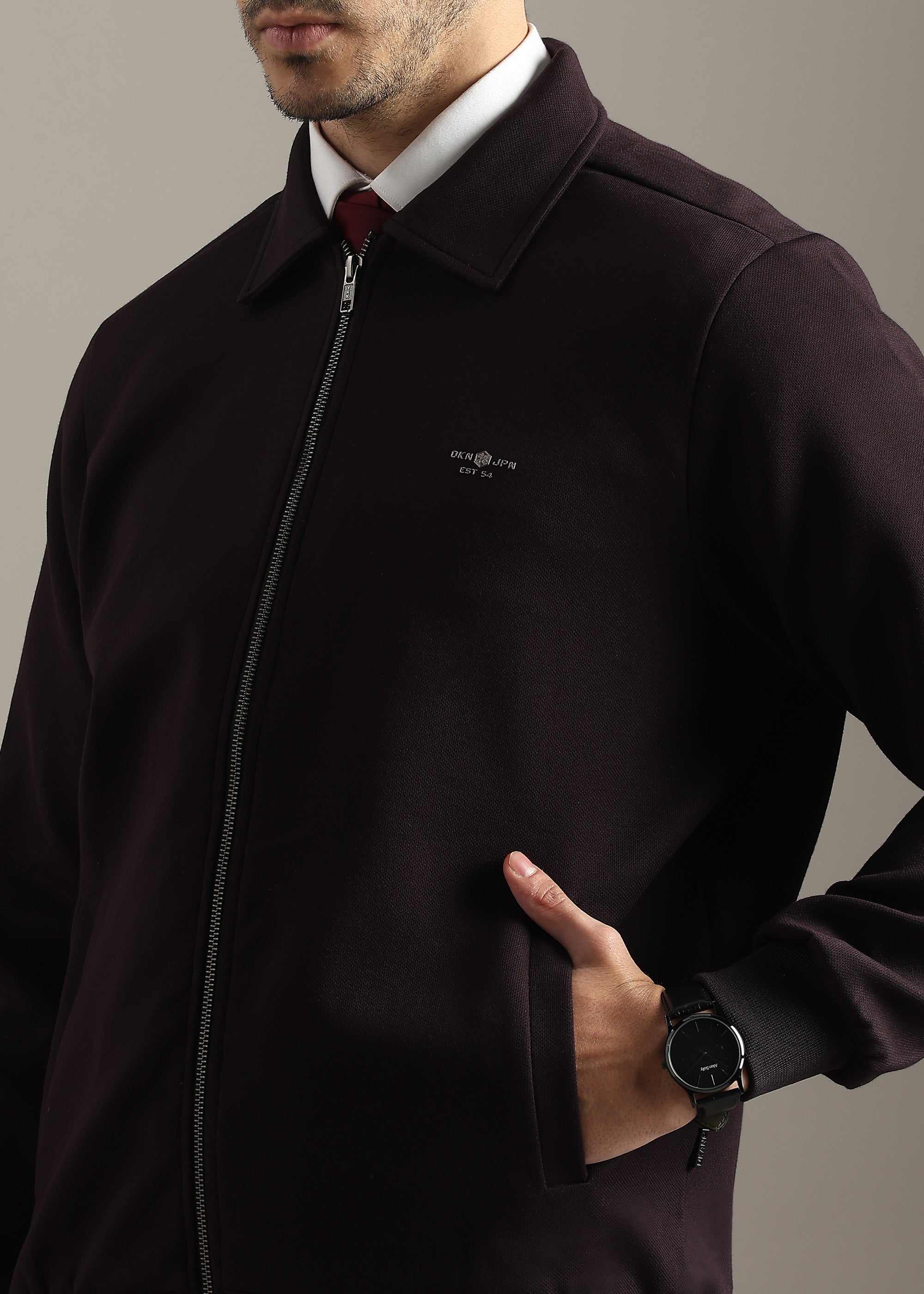 WINE STRUCTURED BLOUSON FORMAL FULL SLEEVE JACKET