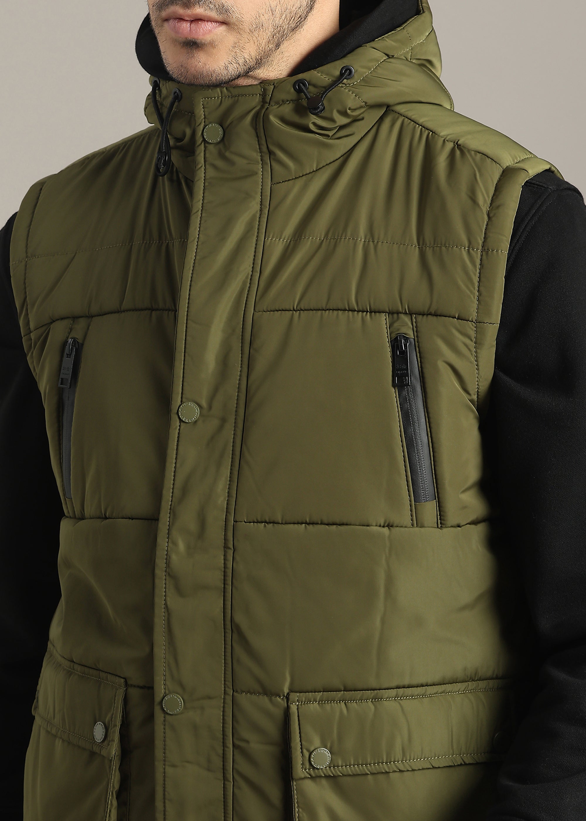 OLIVE SOLID POLYESTER CARGO CHESTER GILET