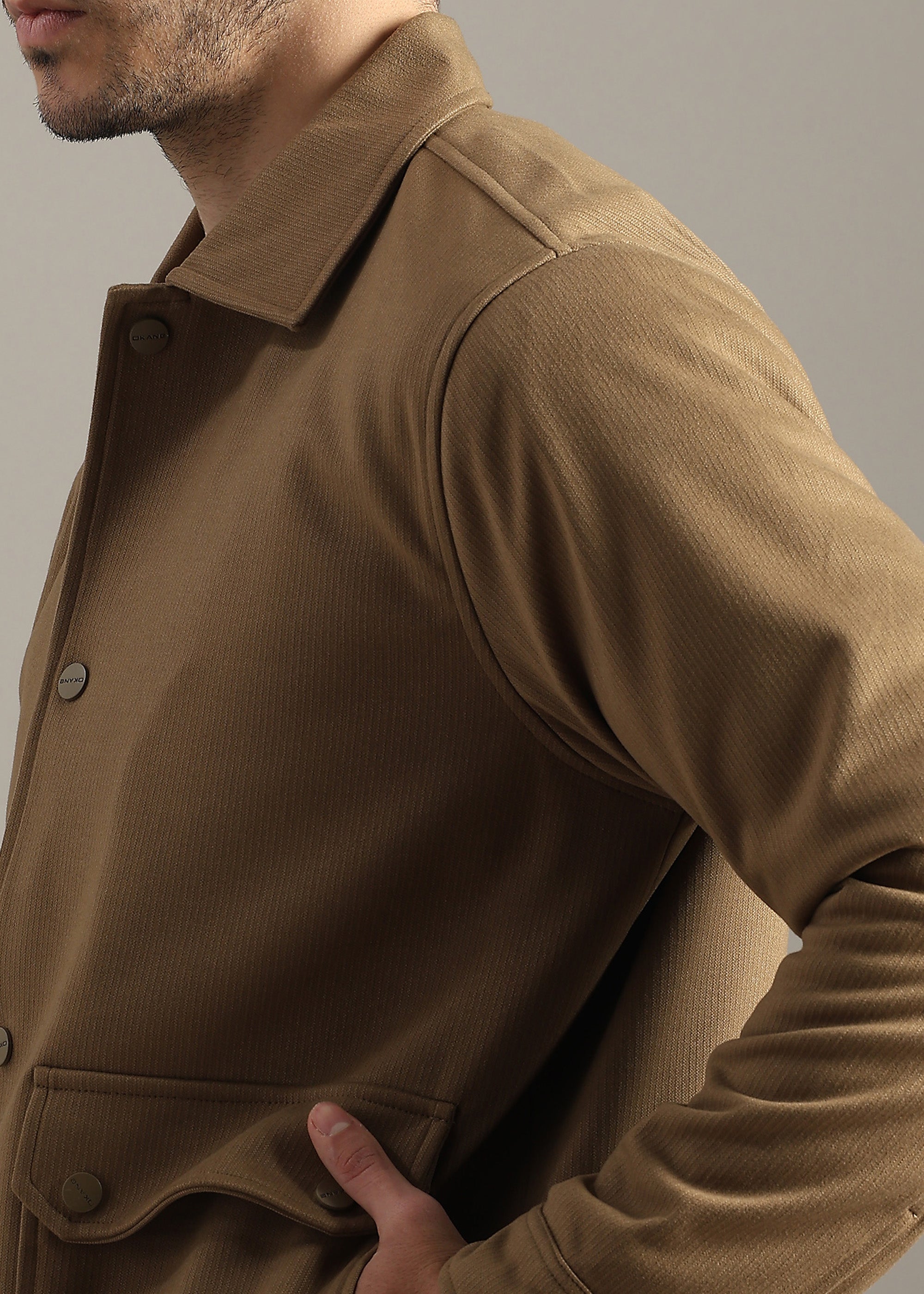 CAMEL STRUCTURED BLOUSON FULL SLEEVE JACKET