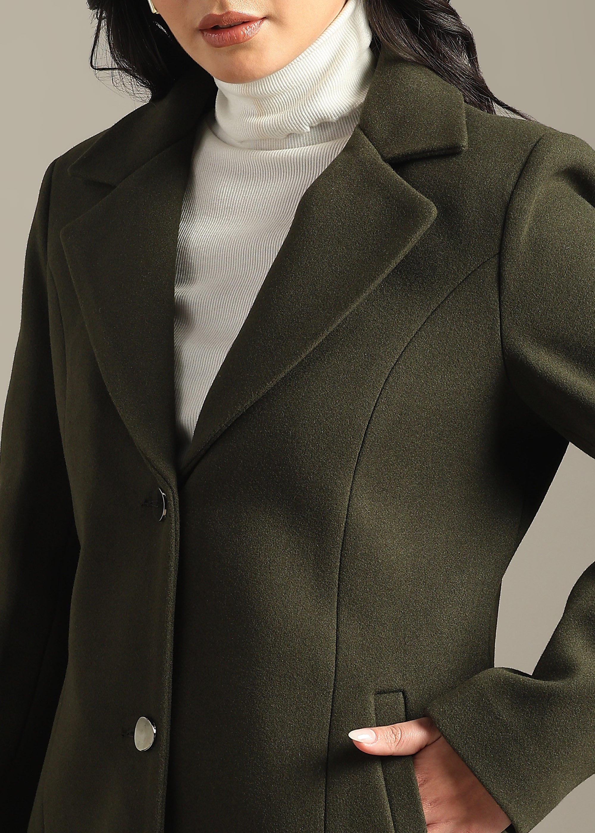 OLIVE SOLID WINTER ESSENTIAL COAT