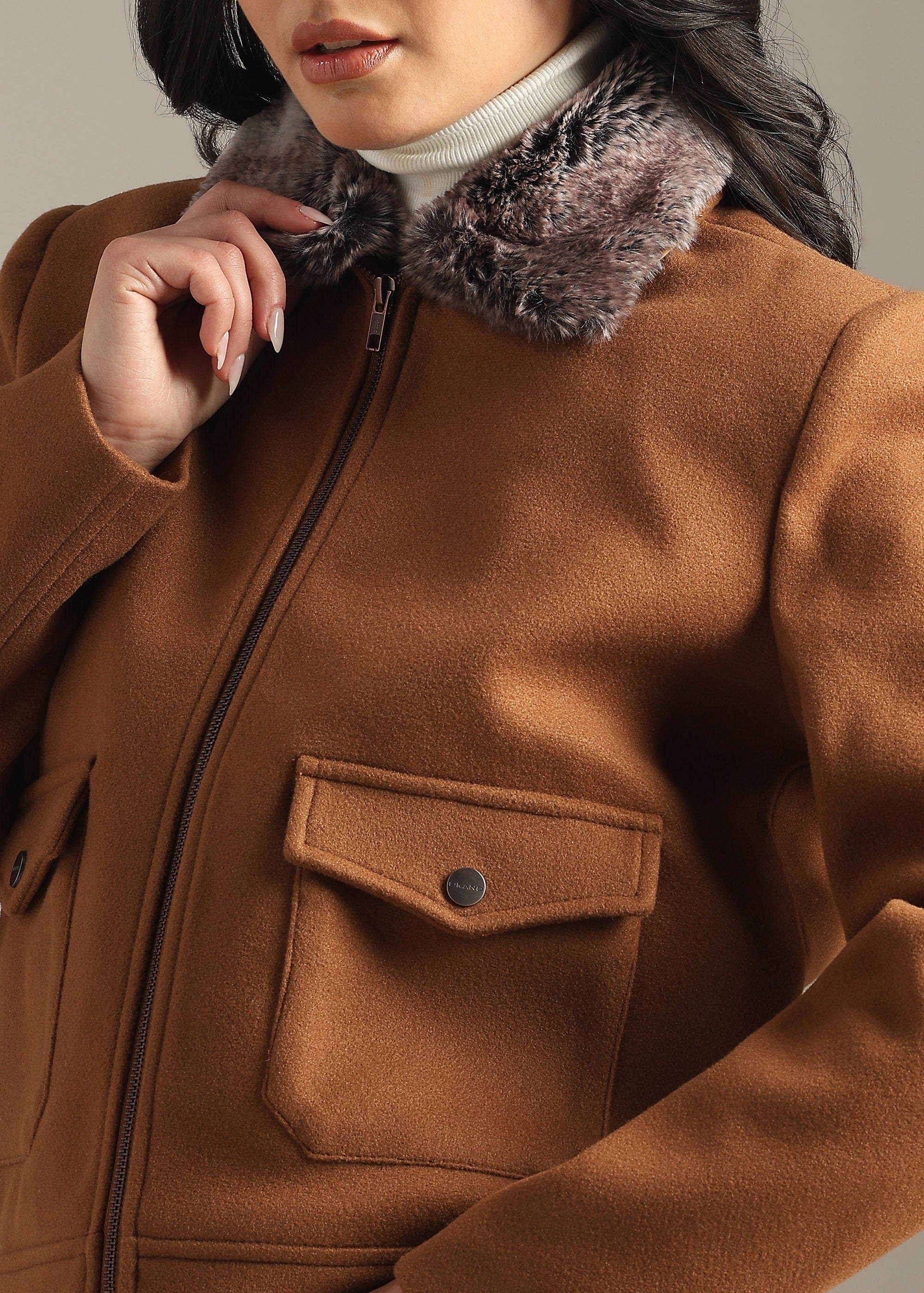 TAN DETACHABLE FUR BLOUSON COAT